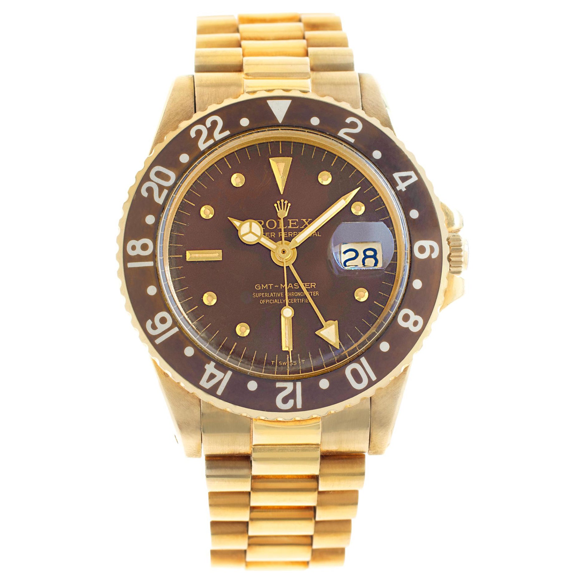 Rolex GMT-Master "Rootbeer" Orologio da polso automatico in oro giallo Ref 1675 in vendita