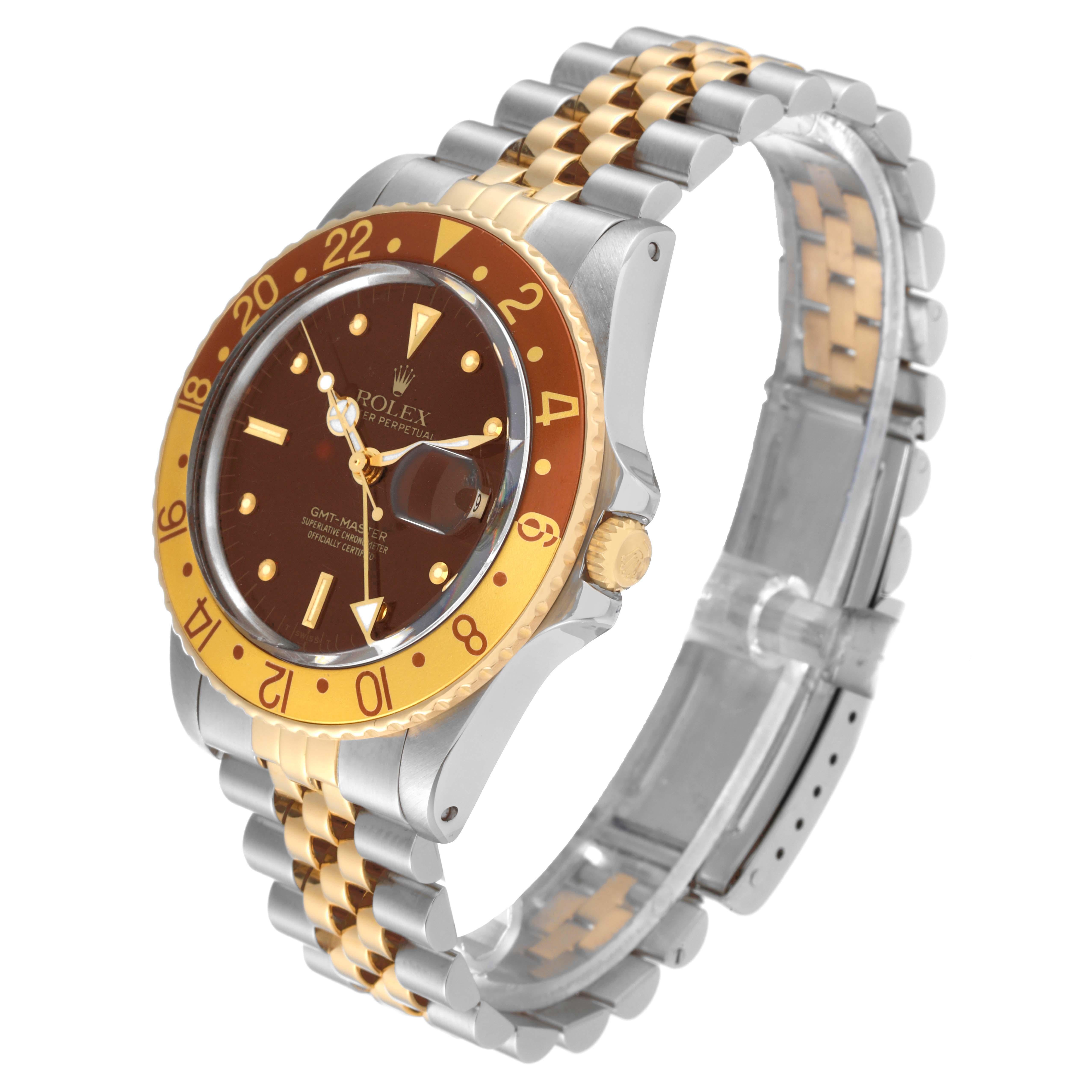 Rolex GMT Master Rootbeer Yellow Gold Steel Vintage Mens Watch 16753 In Good Condition In Atlanta, GA