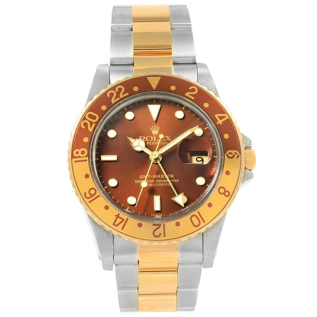 Rolex GMT Master Rootbeer Yellow Gold Steel Vintage Men’s Watch 16753 For Sale 2