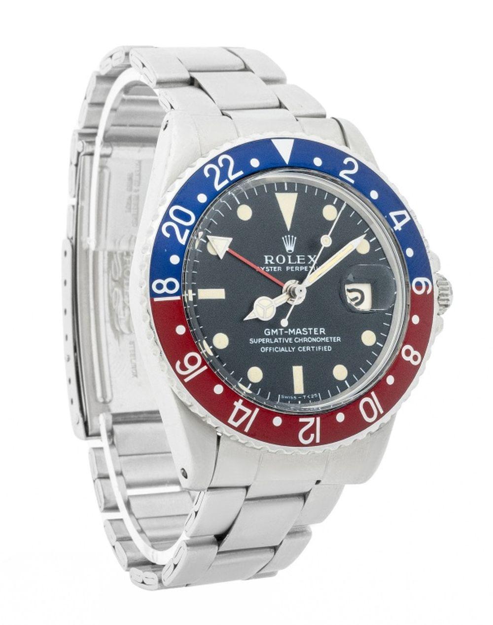 Rolex GMT Master in acciaio inossidabile con lunetta blu e rossa, Ref 1675 in vendita 4