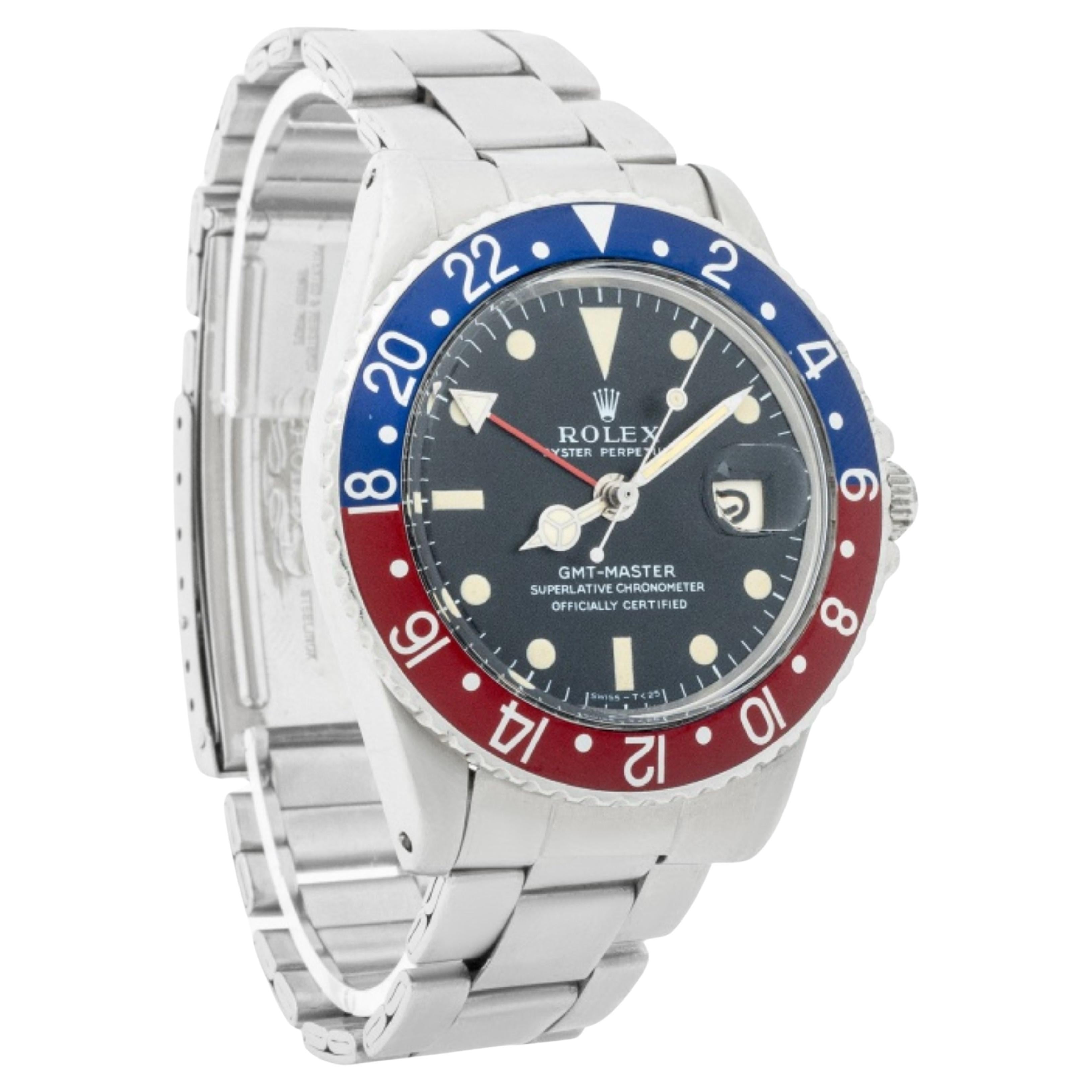 Rolex GMT Master in acciaio inossidabile con lunetta blu e rossa, Ref 1675 in vendita