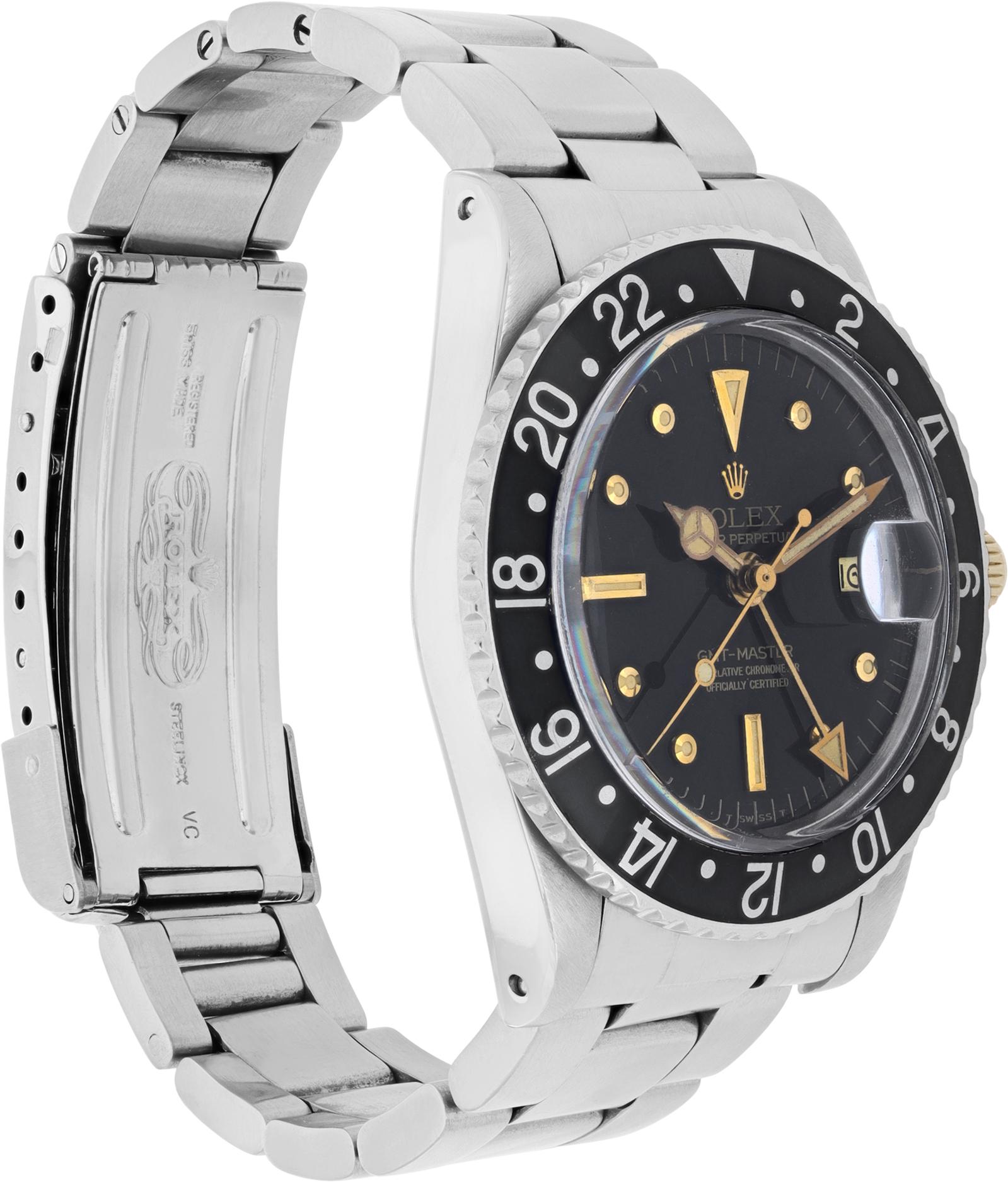 Rolex GMT-Master Reloj de pulsera automático de acero con esfera y detalles dorados Ref 1675 en Excelente estado para la venta en Surfside, FL