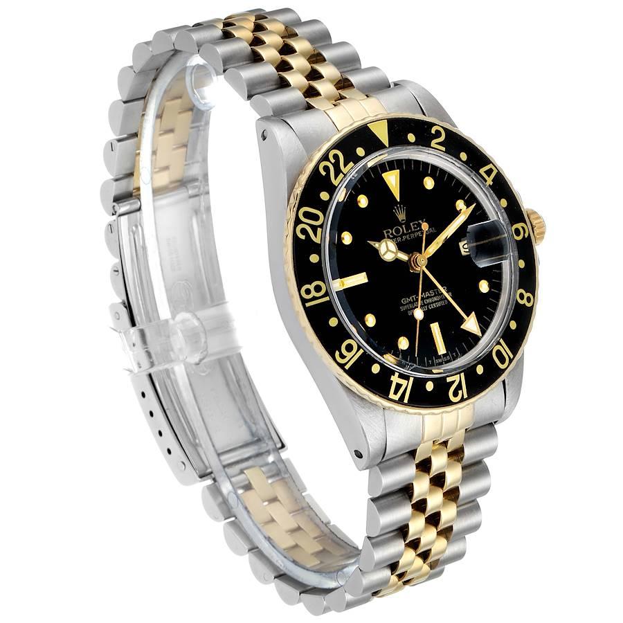 Rolex GMT Master Steel Yellow Gold Black Dial Vintage Men's Watch 16753 In Good Condition For Sale In Atlanta, GA