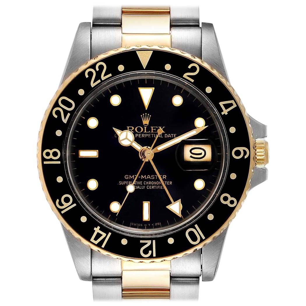 Rolex GMT Master Steel Yellow Gold Black Dial Vintage Men’s Watch 16753 For Sale