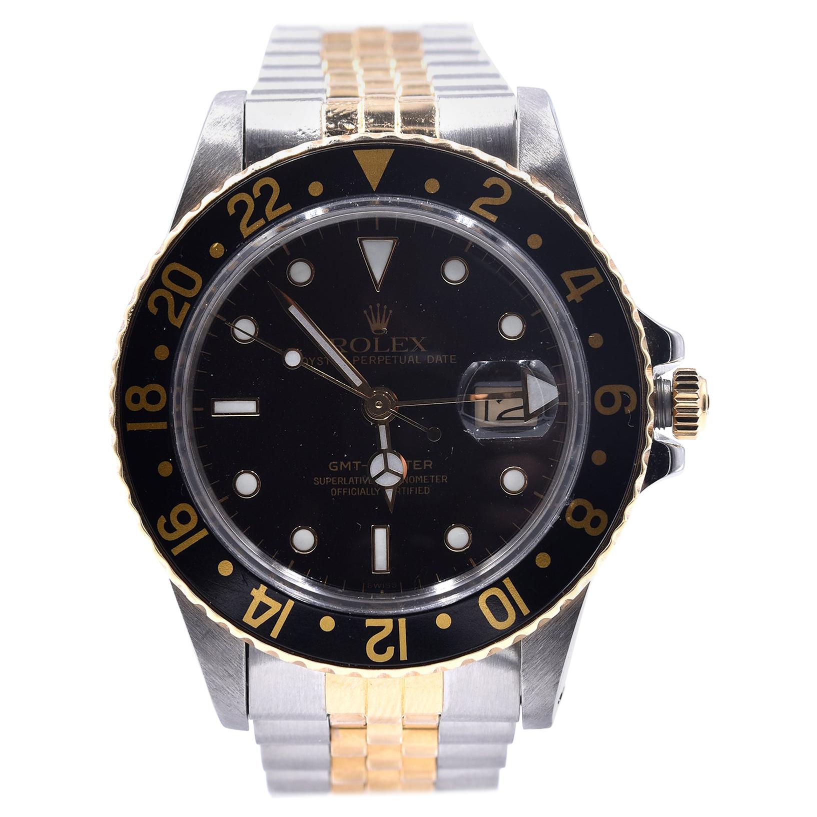 Rolex GMT Master Two-Tone Black Dial Watch Ref 16753