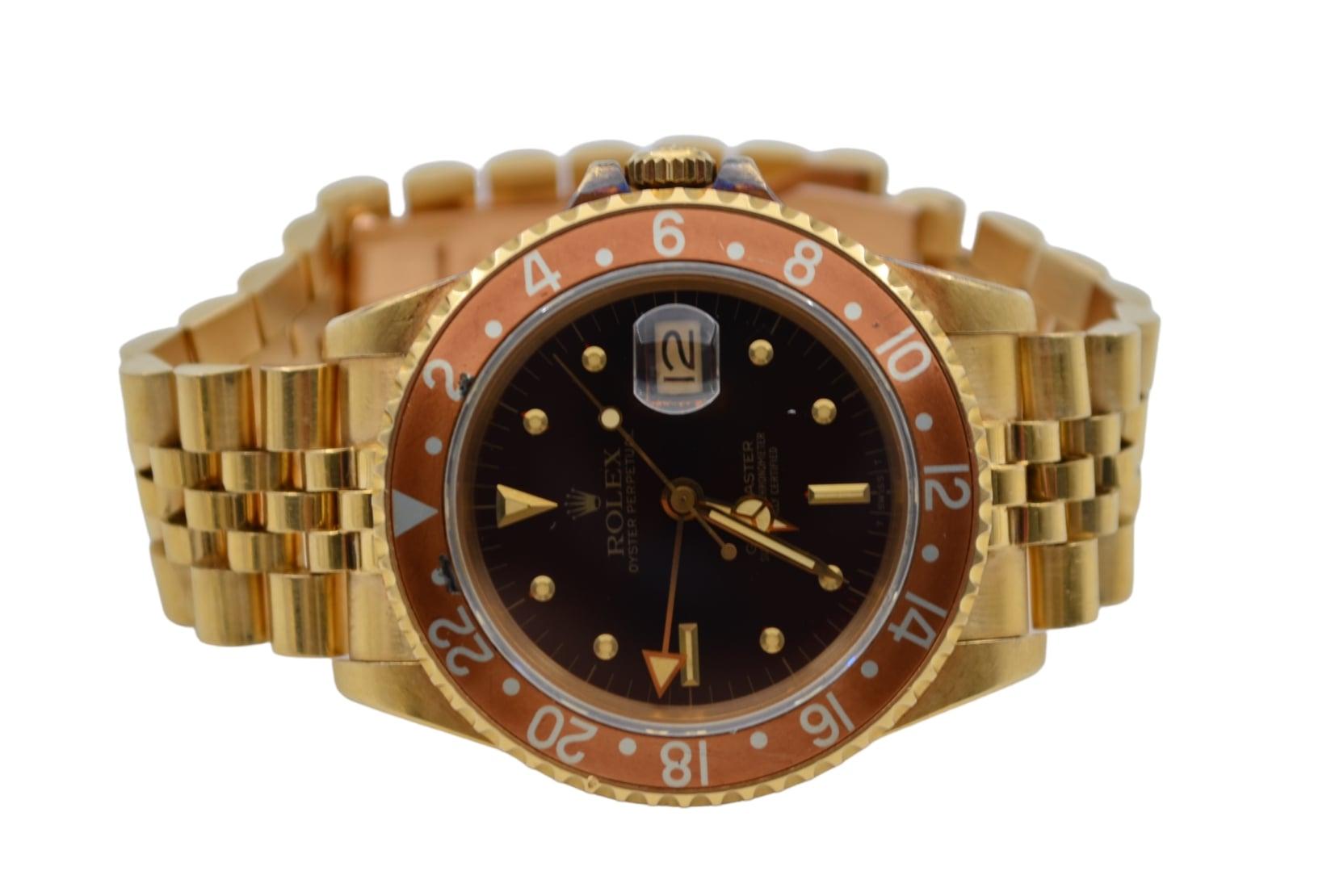 Rolex GMT Master Vintage Rare Nipple Dial 40 Yellow Gold Jubilee Ref 16758 For Sale 3