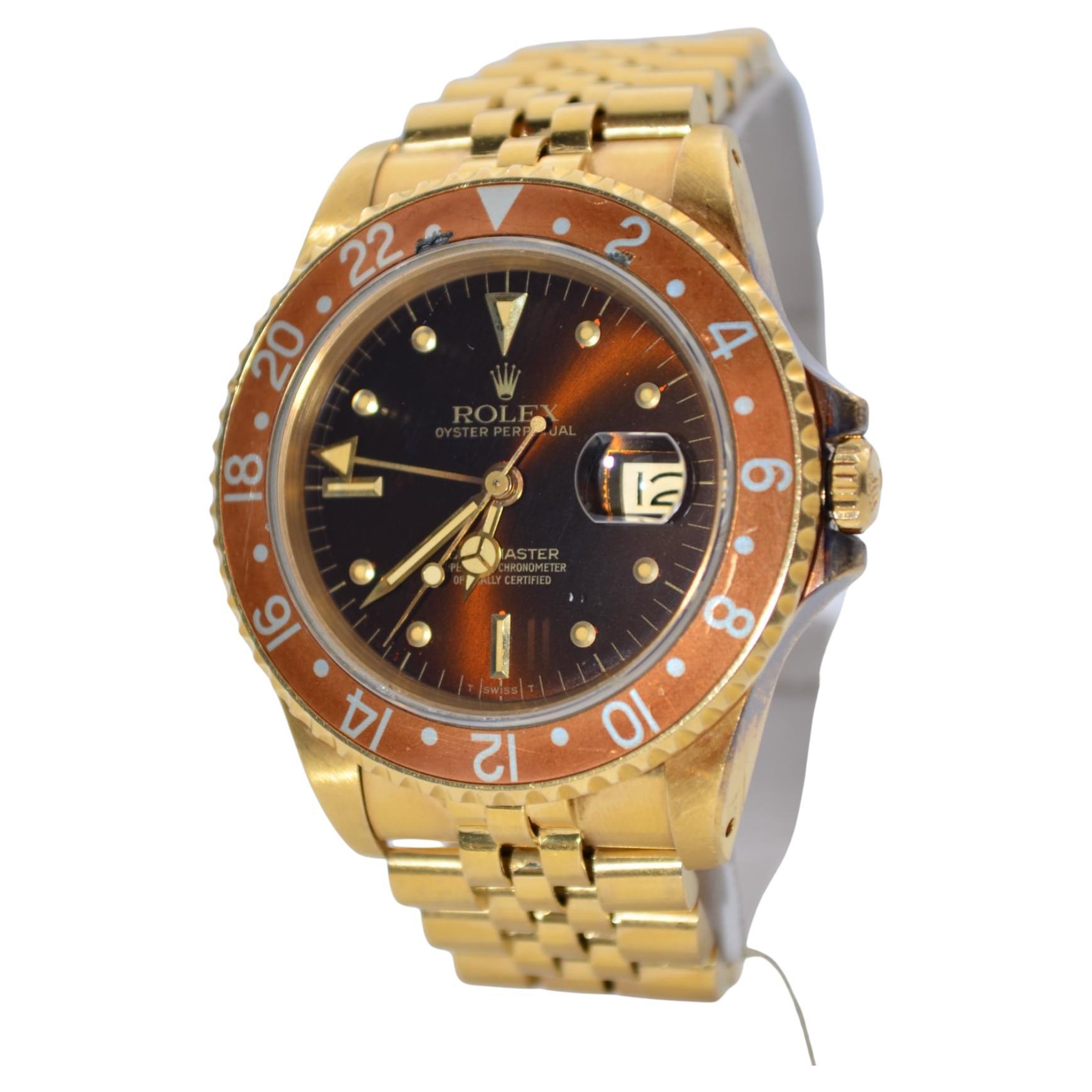 Rolex GMT Master Vintage Rare Nipple Dial 40 Yellow Gold Jubilee Ref 16758 For Sale