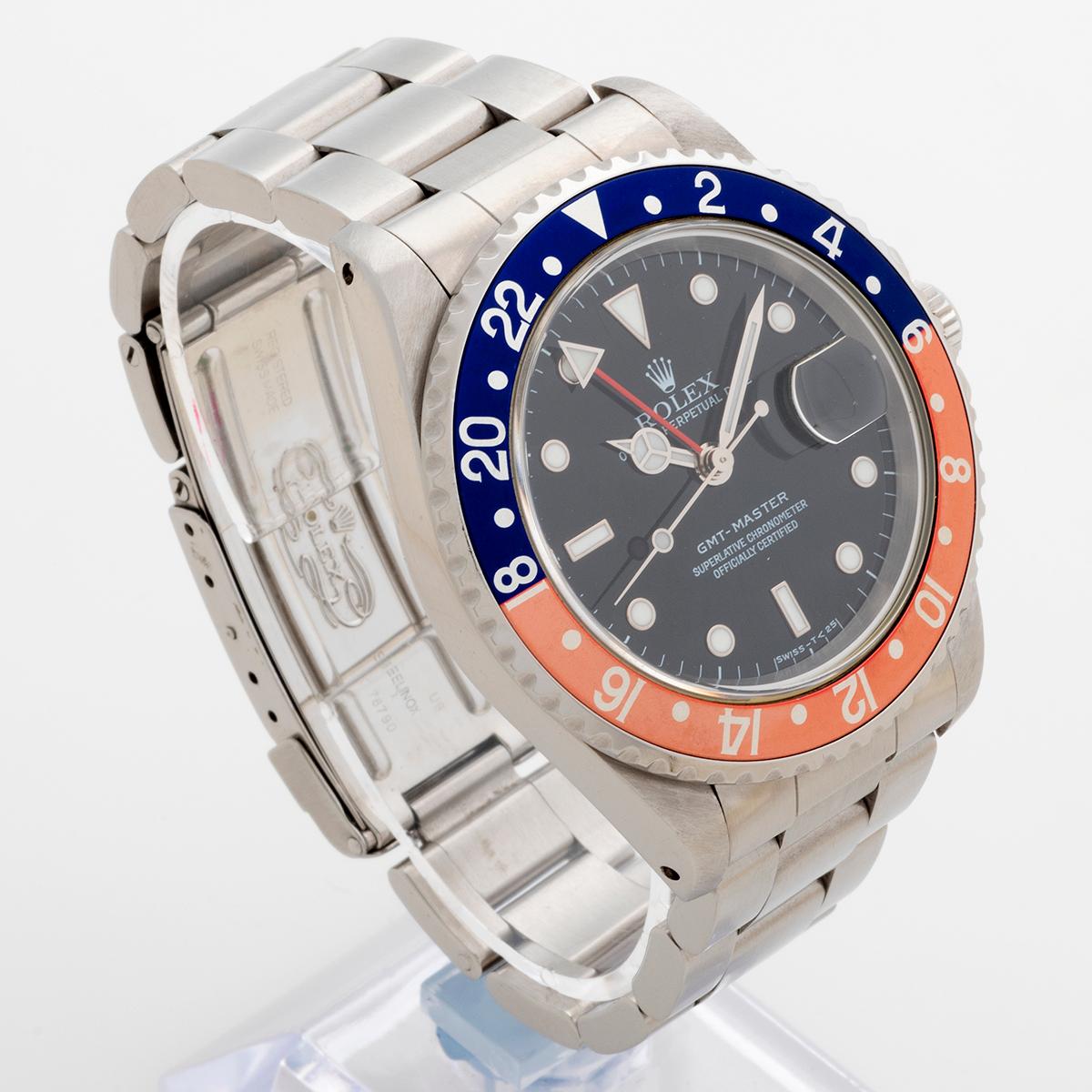  Montre-bracelet GMT Master Rolex ref 16700. Boîte et papiers. Tritium composé. Année 1998. Excellent état - En vente à Canterbury, GB