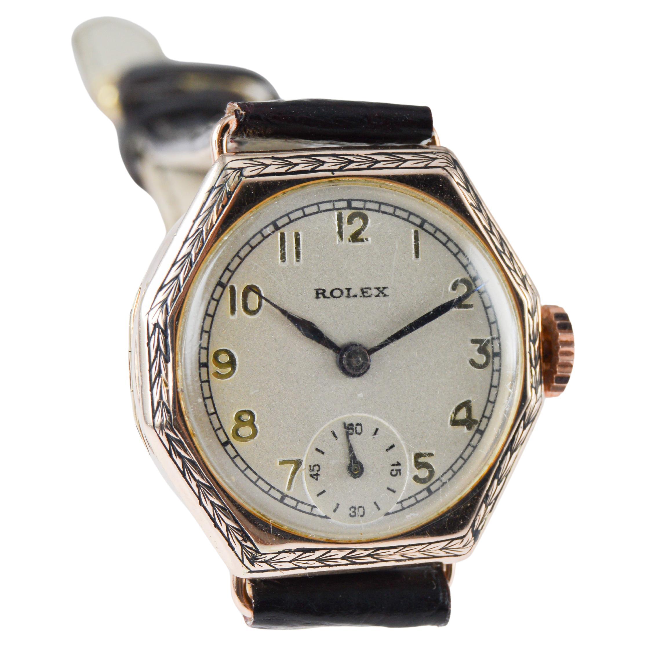 Orologio Rolex in oro Art Deco con lunetta incisa a mano del 1915 in vendita 5