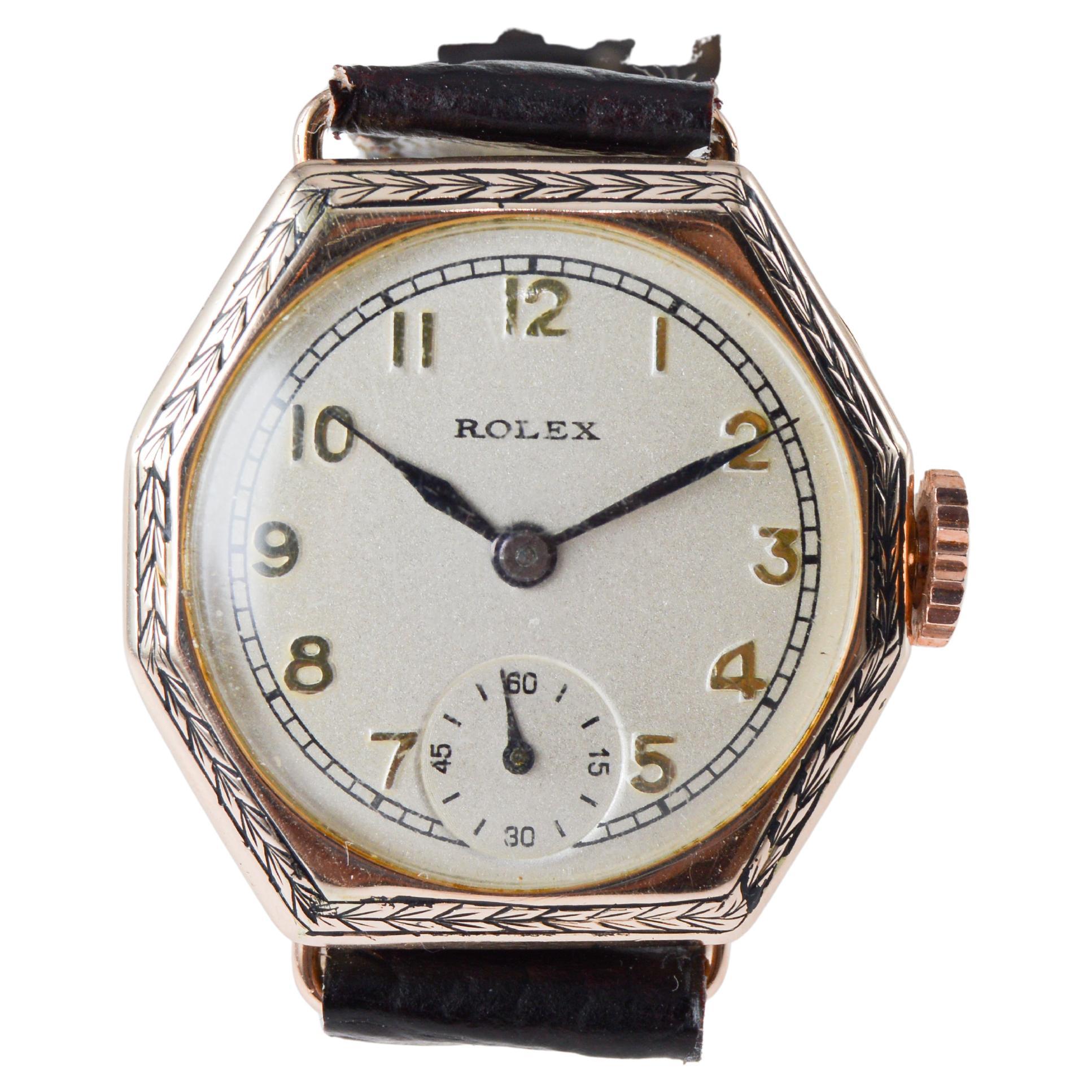 Orologio Rolex in oro Art Deco con lunetta incisa a mano del 1915 in vendita 6