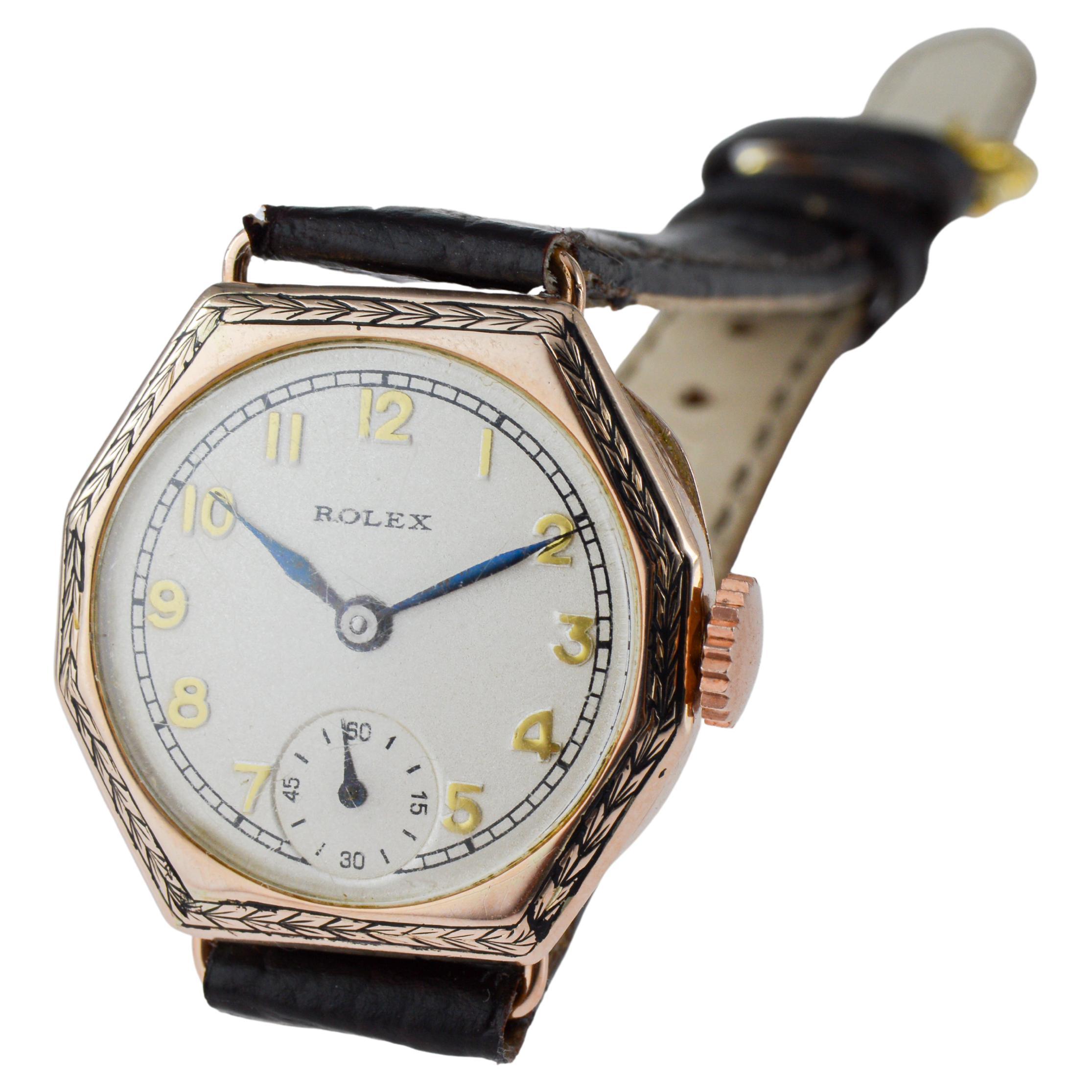 Orologio Rolex in oro Art Deco con lunetta incisa a mano del 1915 in vendita 7