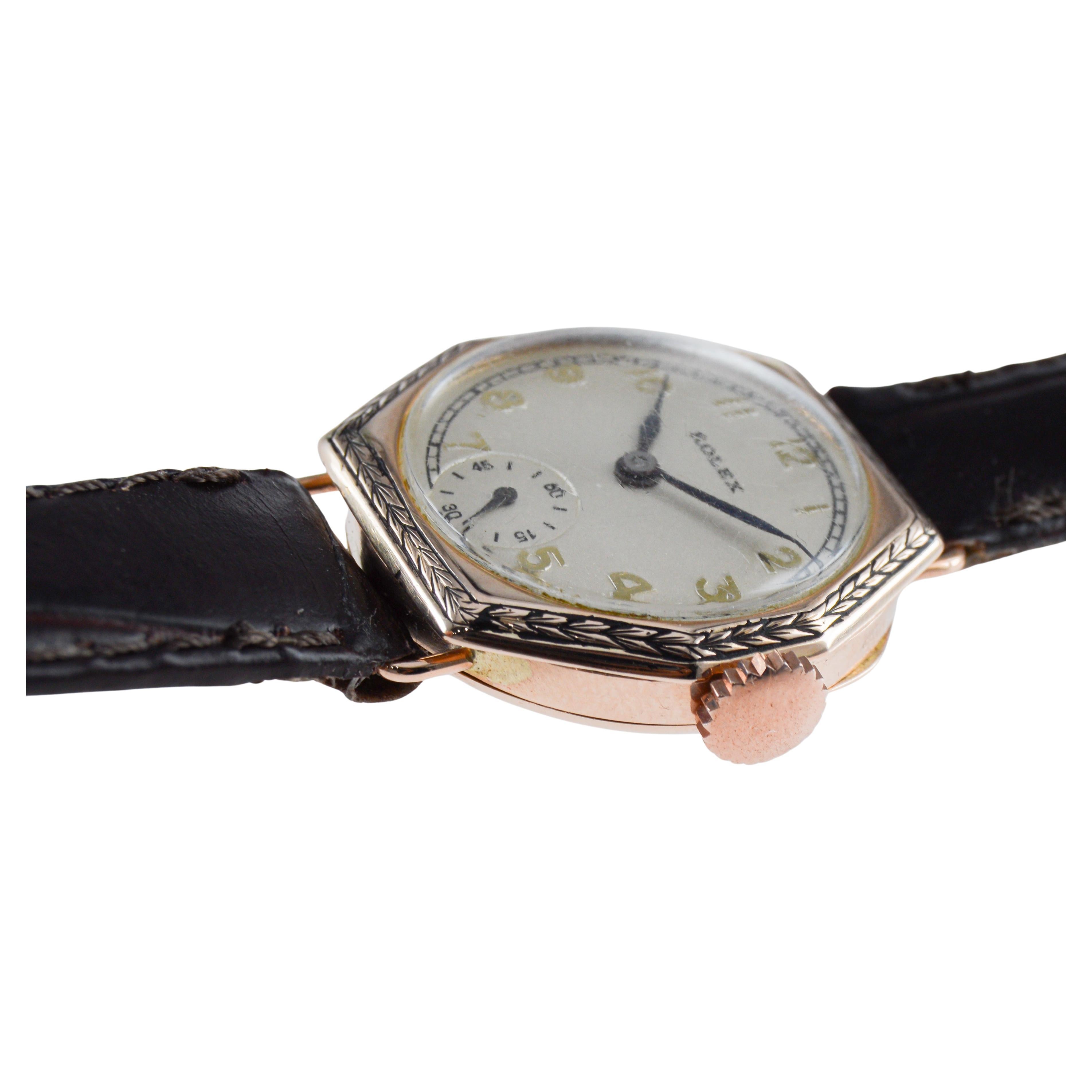 Orologio Rolex in oro Art Deco con lunetta incisa a mano del 1915 in vendita 8