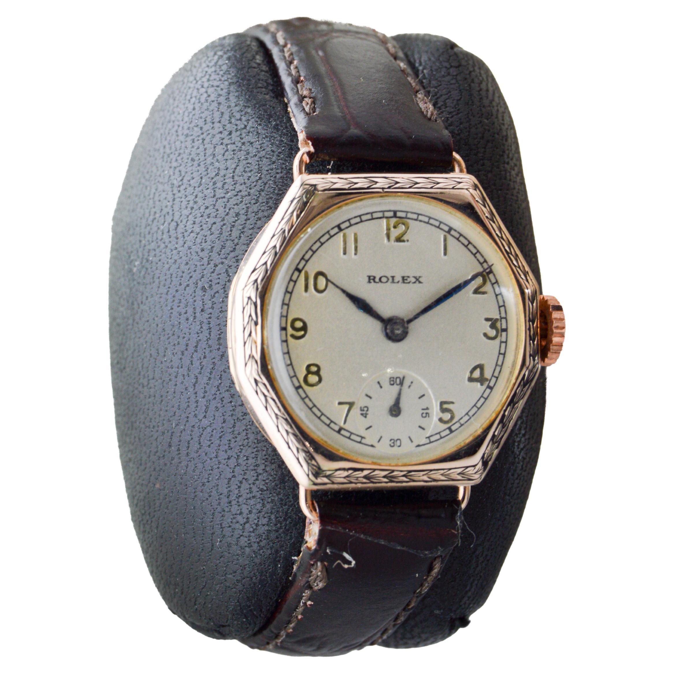 Art Déco Orologio Rolex in oro Art Deco con lunetta incisa a mano del 1915 in vendita