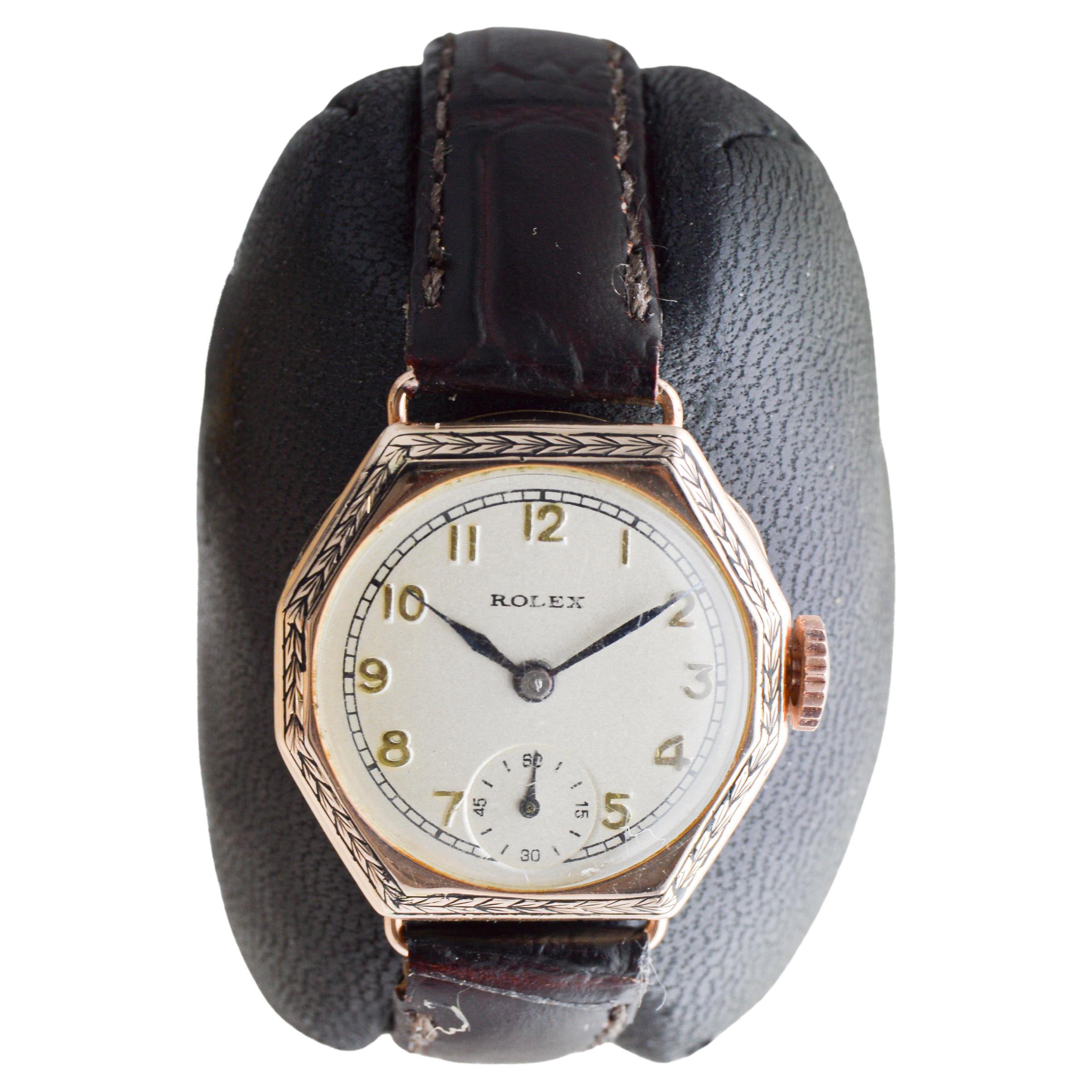 Orologio Rolex in oro Art Deco con lunetta incisa a mano del 1915 In condizioni ottime in vendita a Long Beach, CA