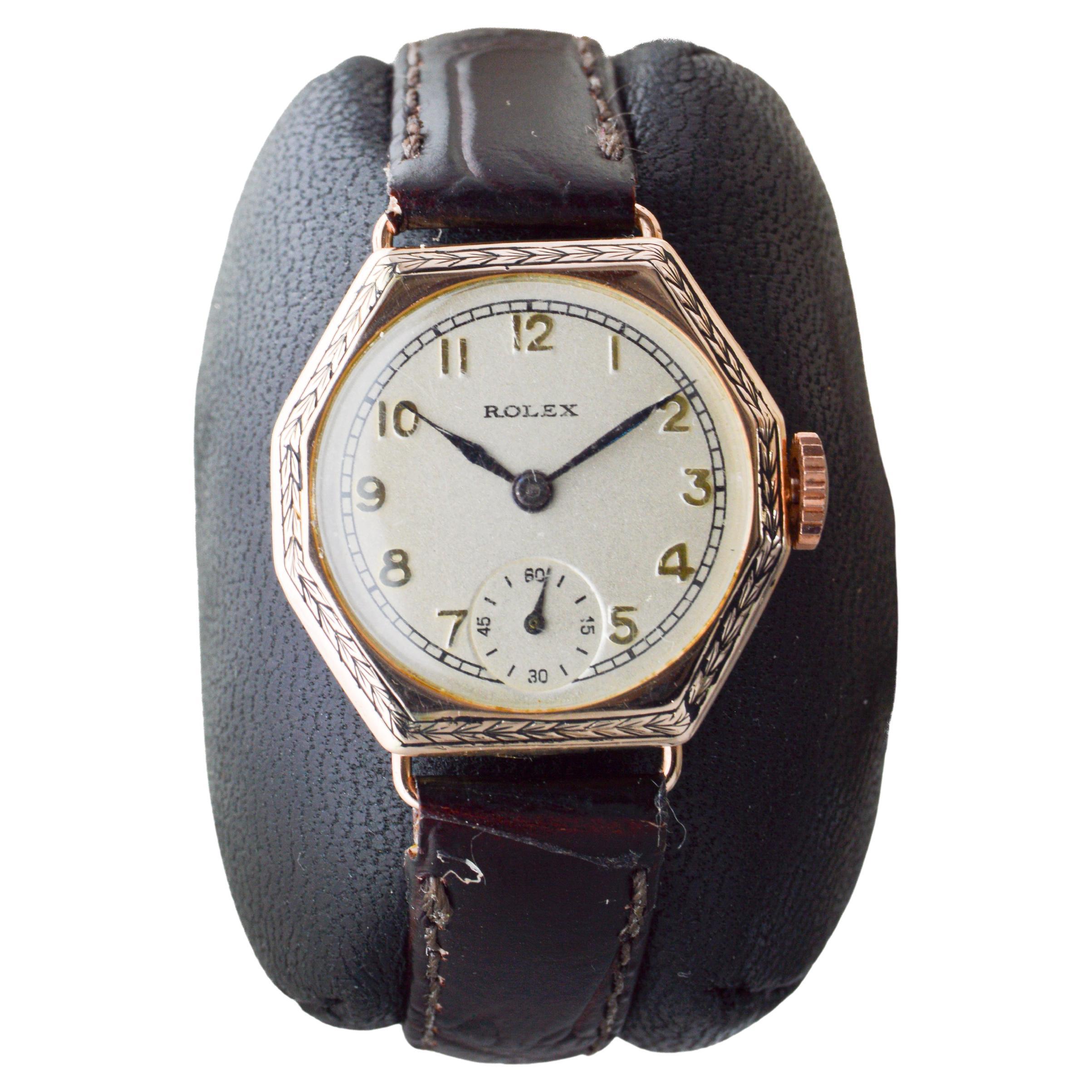 da uomo o donna Orologio Rolex in oro Art Deco con lunetta incisa a mano del 1915 in vendita