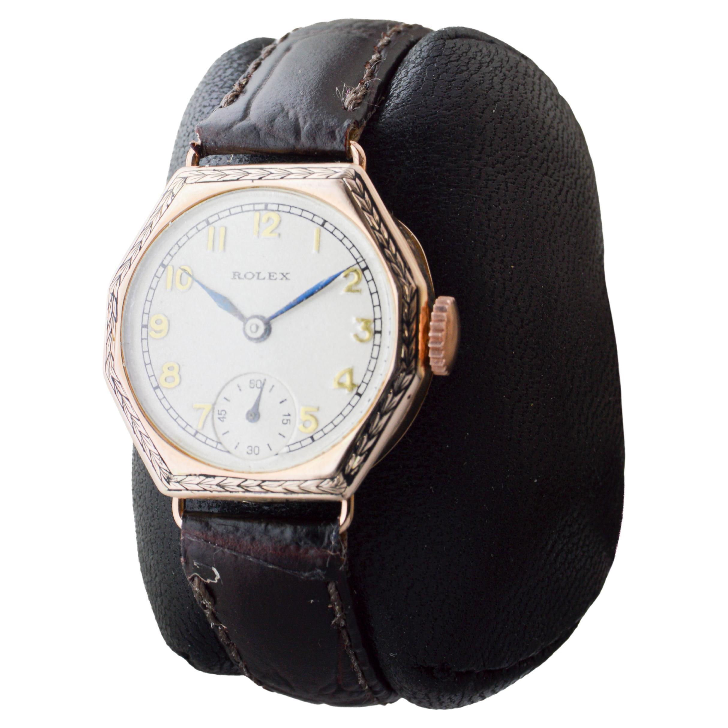 Orologio Rolex in oro Art Deco con lunetta incisa a mano del 1915 in vendita 1