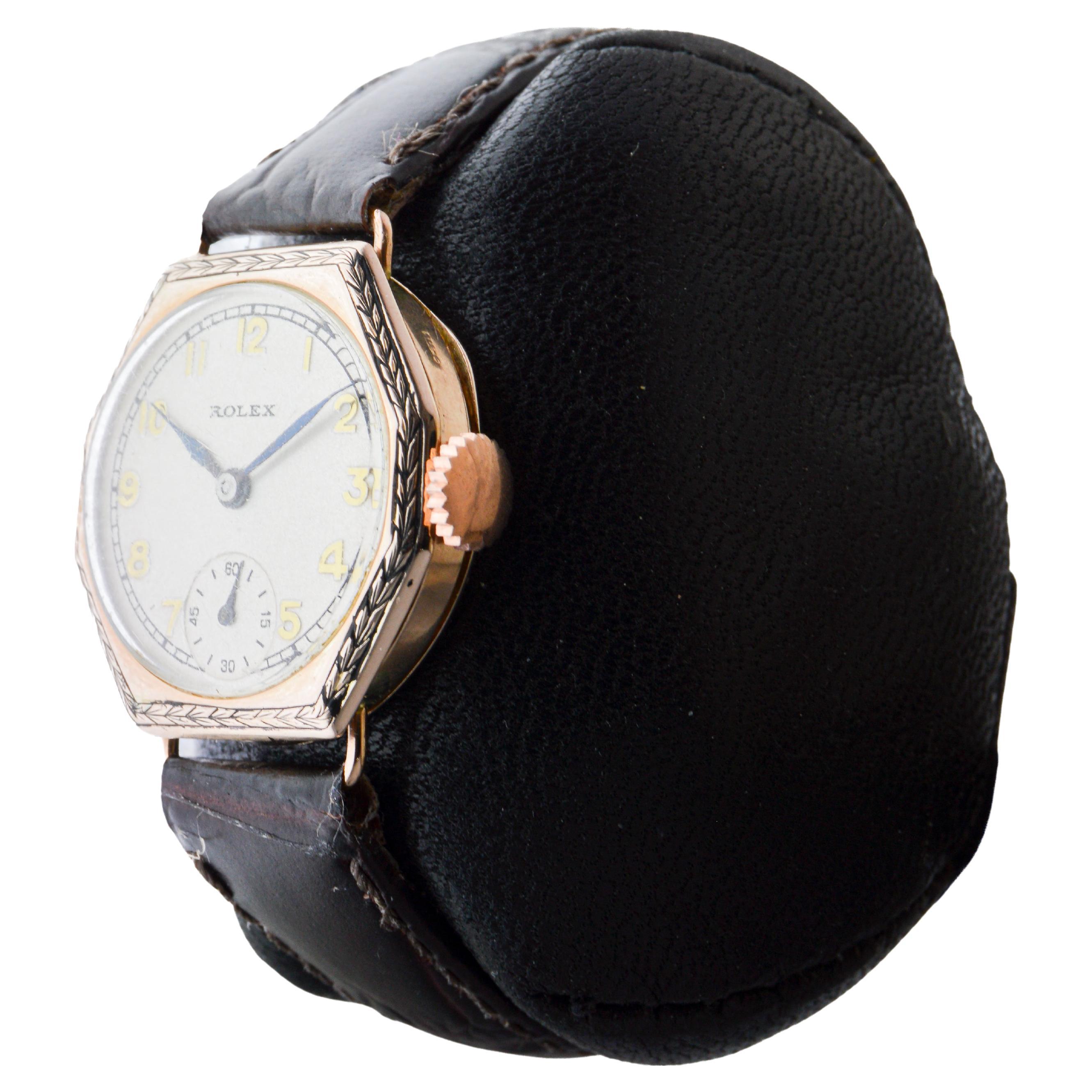 Orologio Rolex in oro Art Deco con lunetta incisa a mano del 1915 in vendita 2