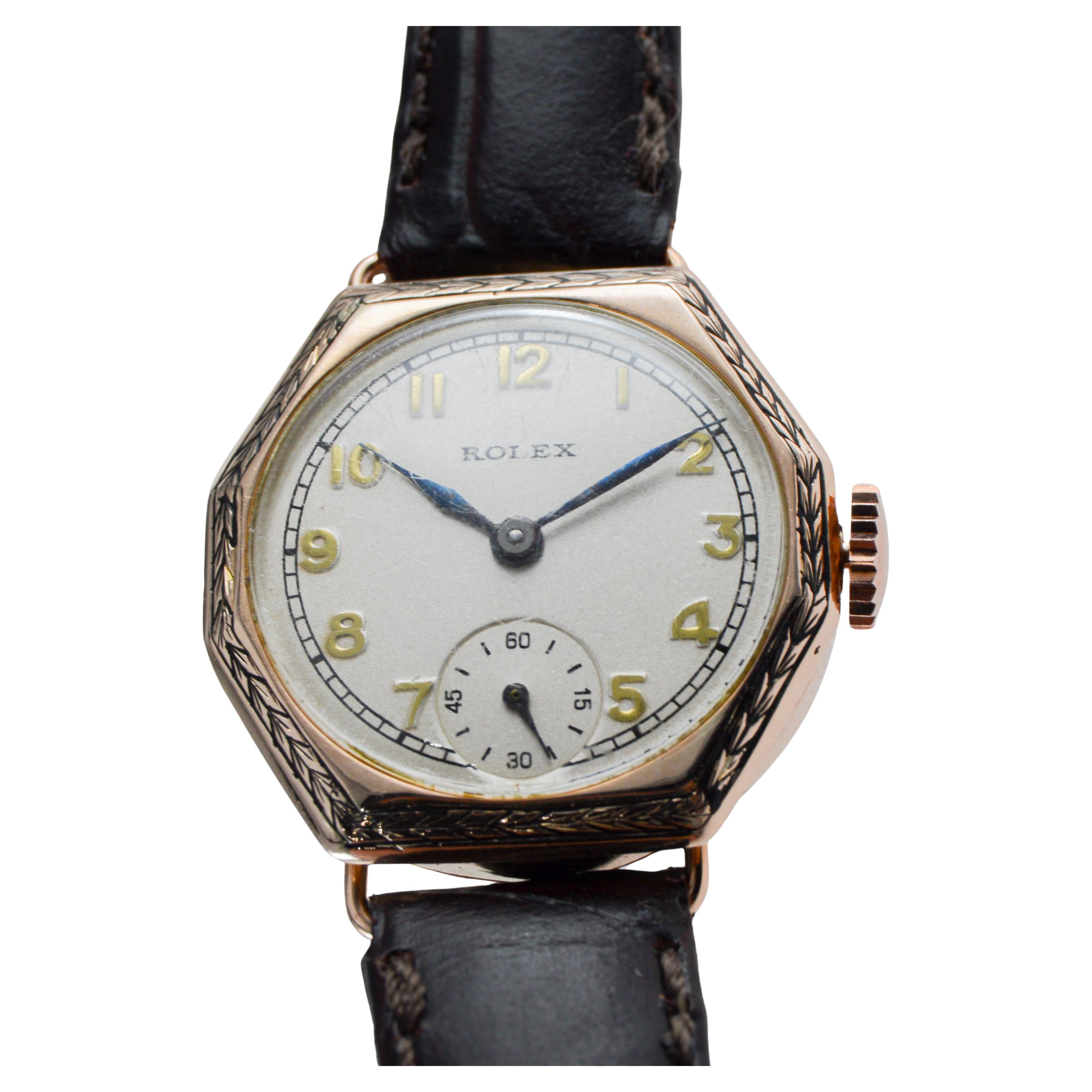 Orologio Rolex in oro Art Deco con lunetta incisa a mano del 1915 in vendita 3