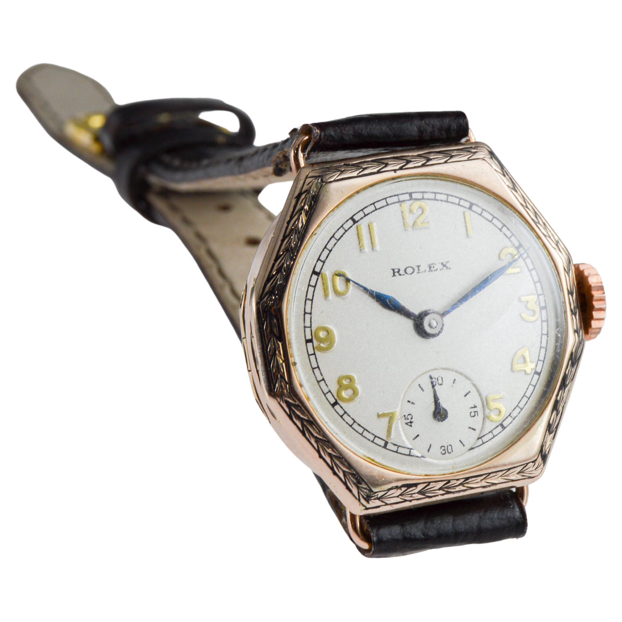 Orologio Rolex in oro Art Deco con lunetta incisa a mano del 1915 in vendita 4