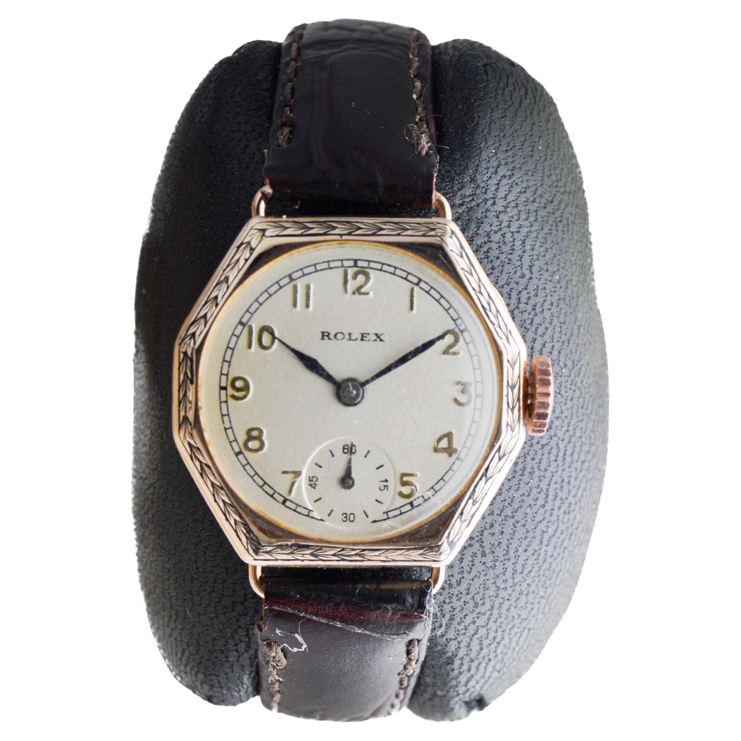 Rolex Gold Art Deco Watch with Hand Engraved Bezel from 1915