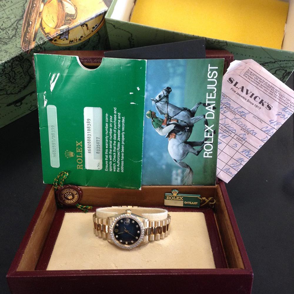 Rolex Gold Datejust Factory Diamond Dial and Bezel Model 68288 Box and Papers For Sale 1