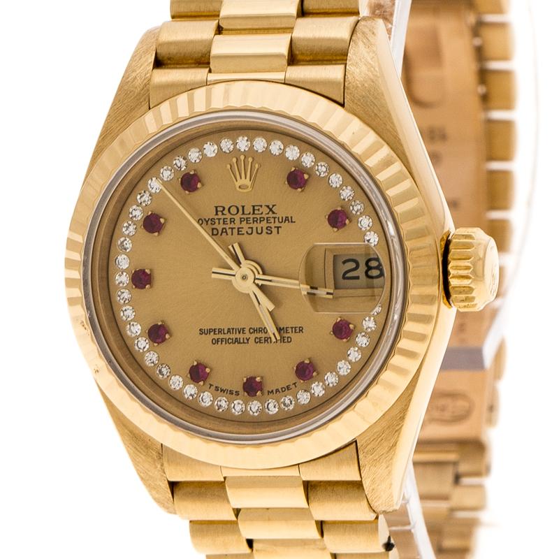 Rolex Gold Dial 18K Yellow Gold Diamonds 69178 Datejust Women's Wristwatch 26 mm (Zeitgenössisch)