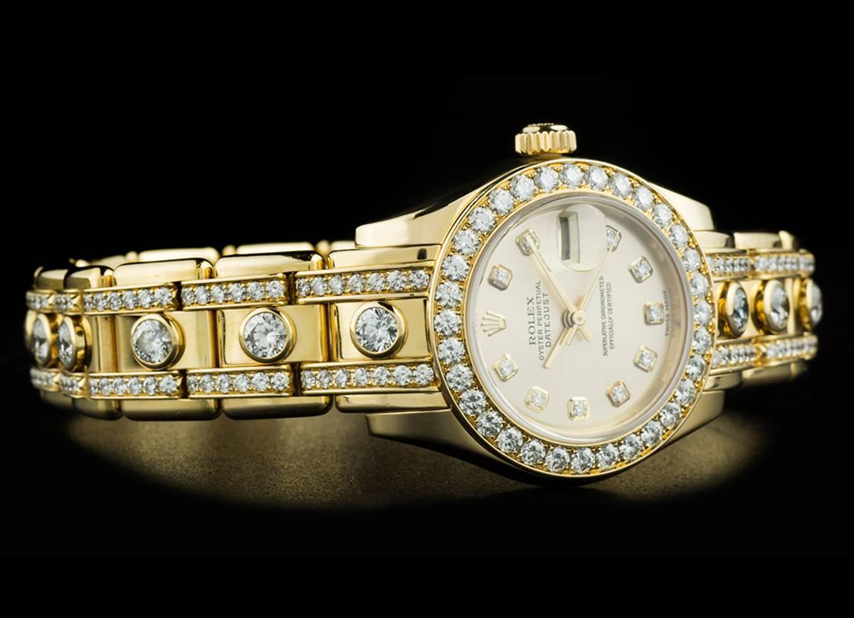 Women's Rolex Gold Diamond Datejust Pearlmaster Super Masterpiece Big Karat Bracelet