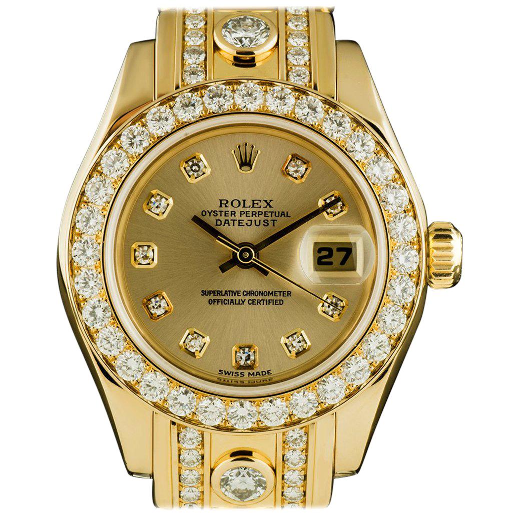 Rolex Gold Diamond Datejust Pearlmaster Super Masterpiece Big Karat Bracelet