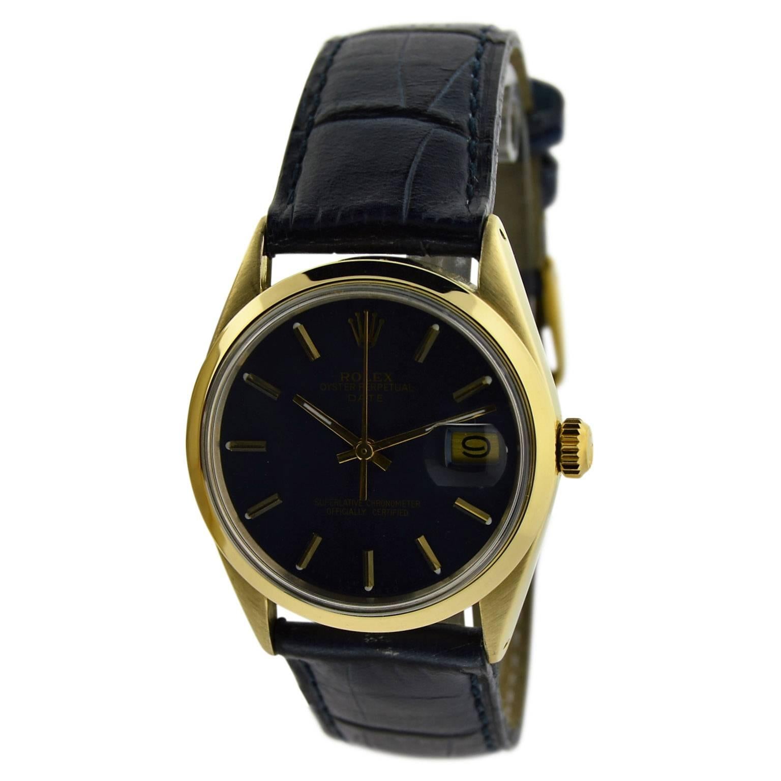 Art Deco Rolex Gold Shell Original Blue Dial Automatic Wristwatch, circa 1980