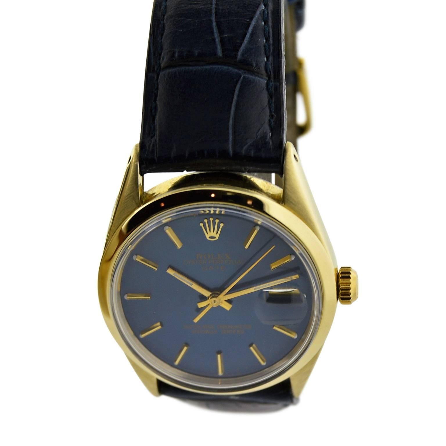 Rolex Gold Shell Original Blue Dial Automatic Wristwatch, circa 1980 In Excellent Condition In Long Beach, CA
