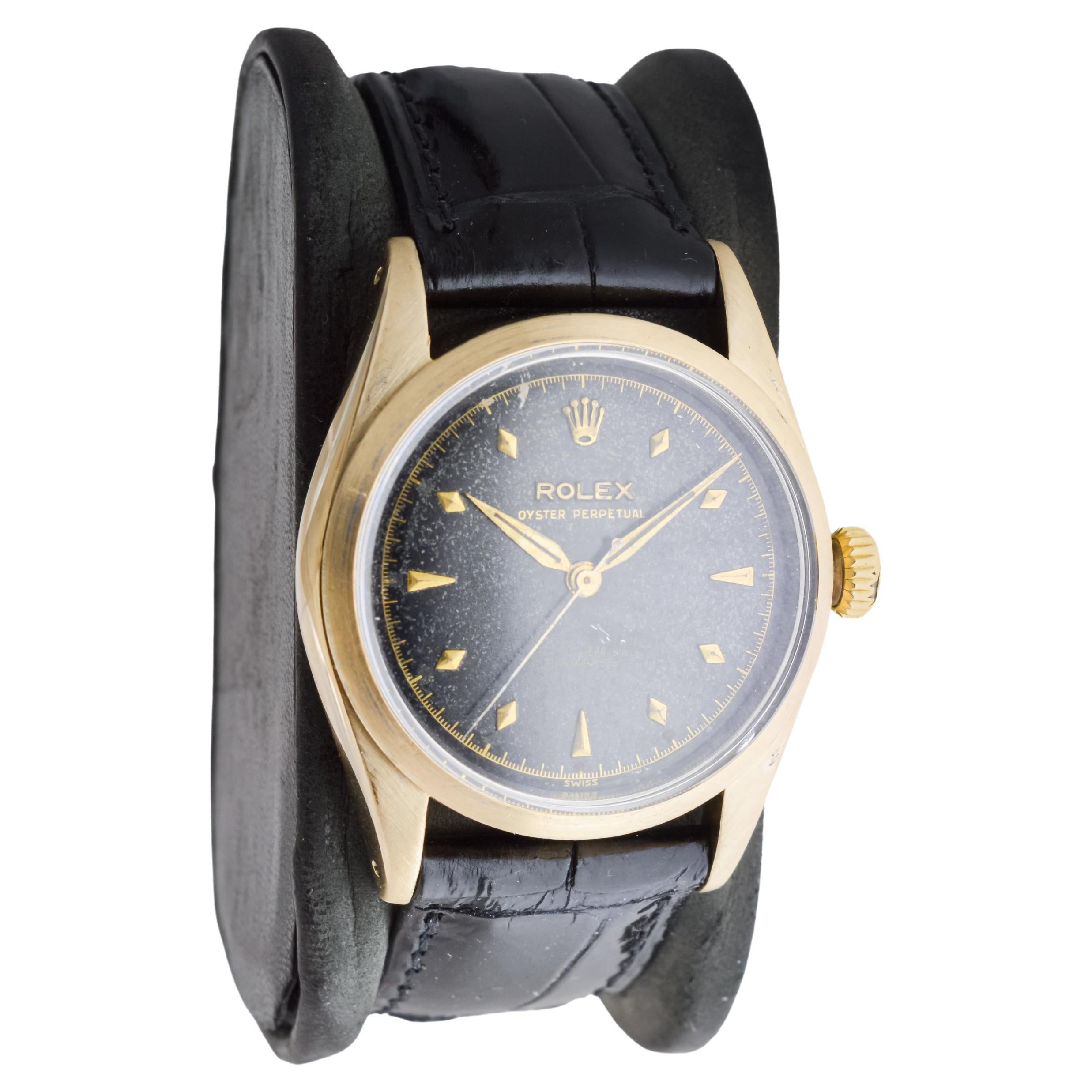 Modern Rolex Gold Shell Oyster Perpetual with Rare Original Black Dial from 1953