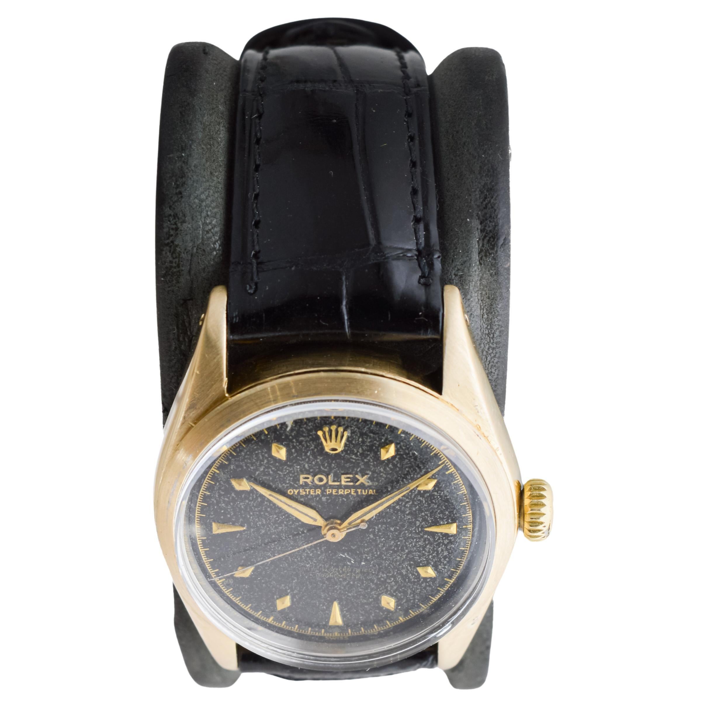 Rolex Gold Shell Oyster Perpetual with Rare Original Black Dial from 1953 In Excellent Condition In Long Beach, CA