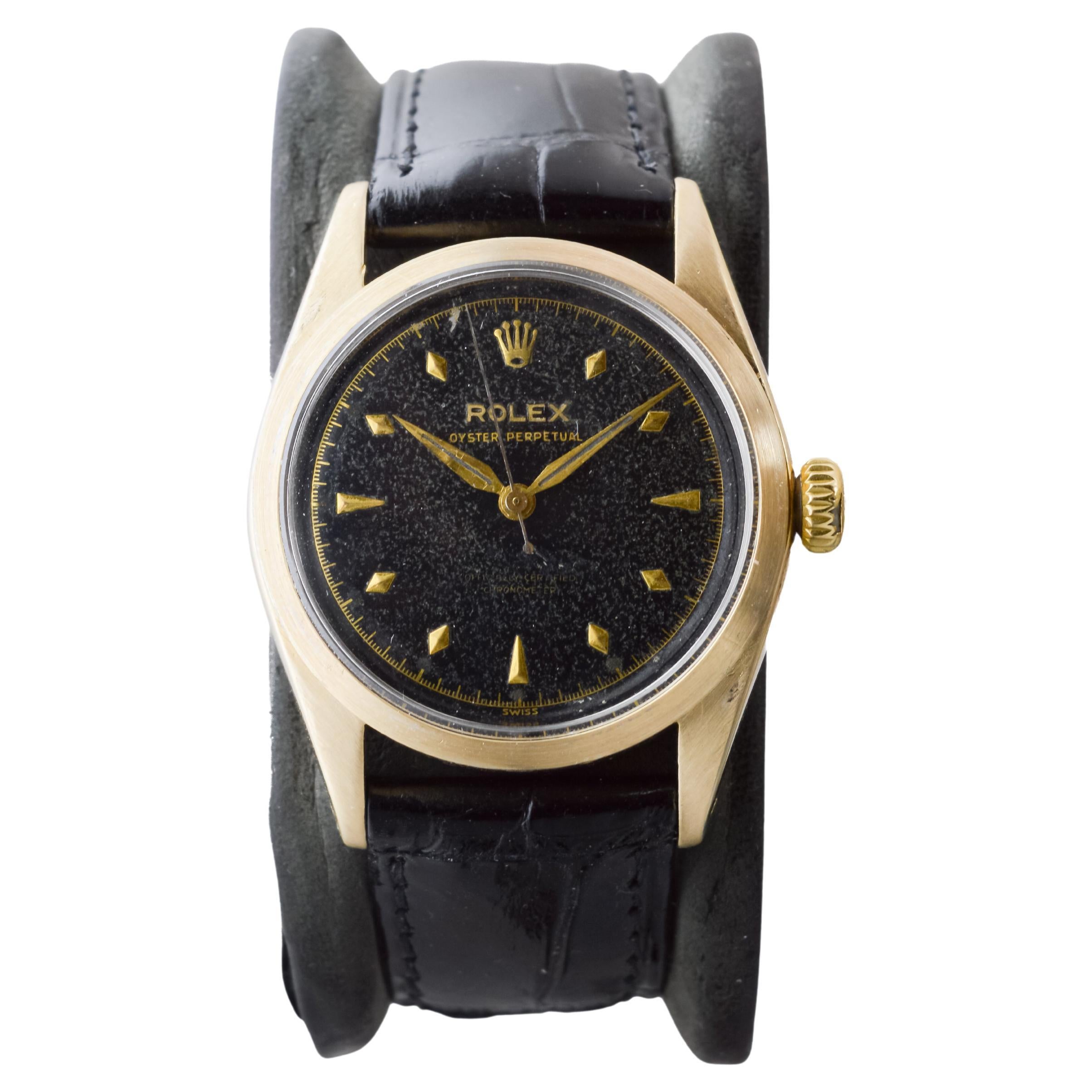 Women's or Men's Rolex Gold Shell Oyster Perpetual with Rare Original Black Dial from 1953