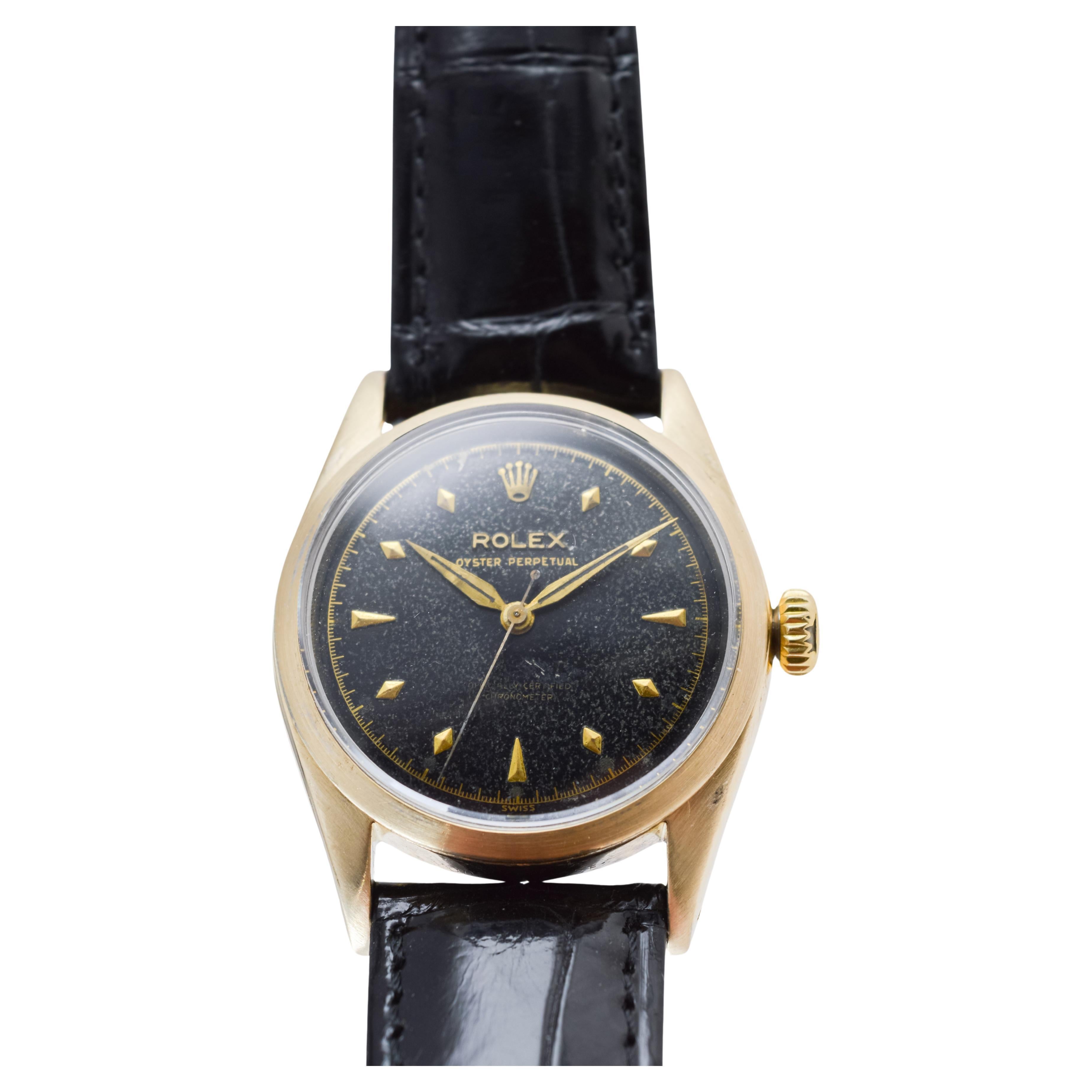 Rolex Gold Shell Oyster Perpetual with Rare Original Black Dial from 1953 3