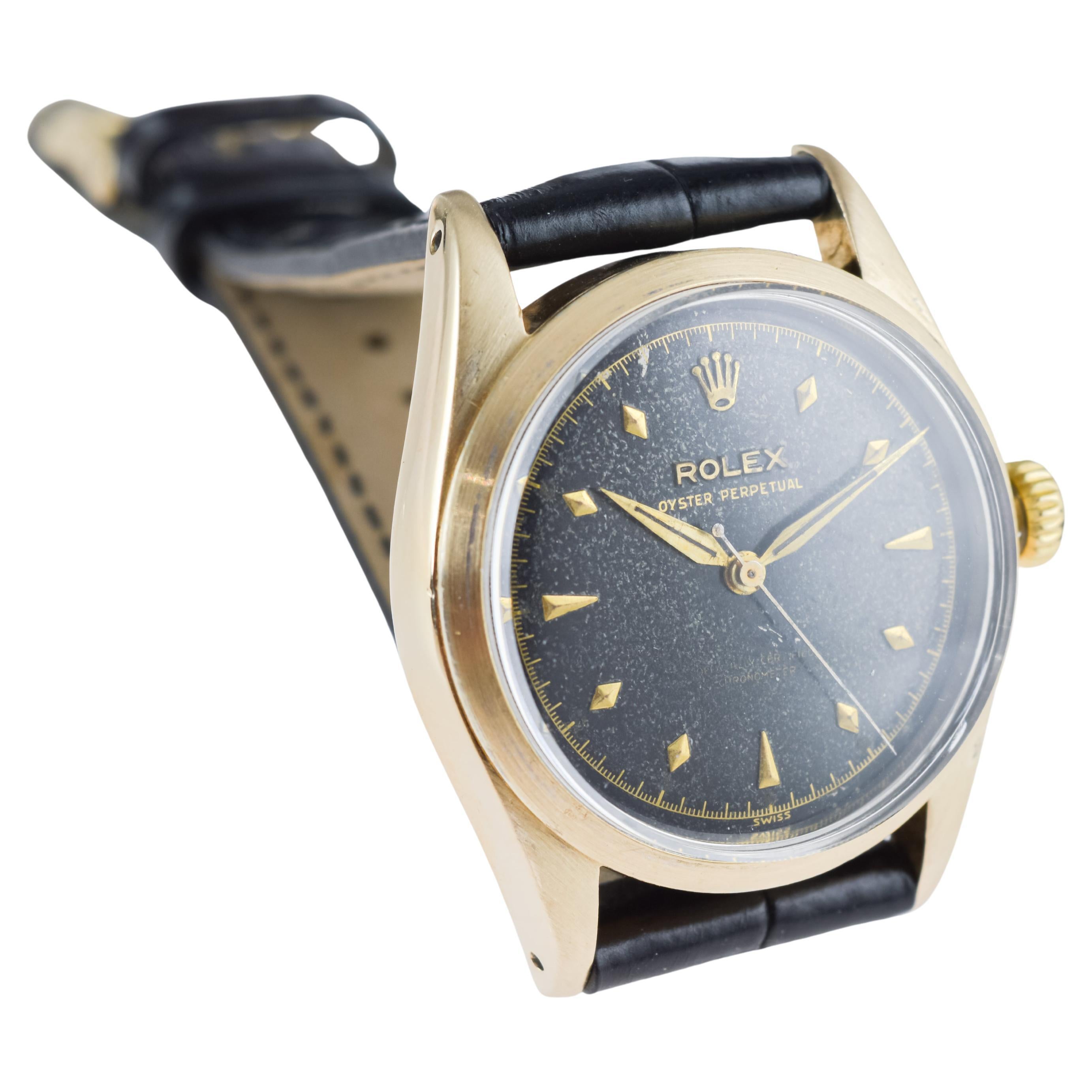 Rolex Gold Shell Oyster Perpetual with Rare Original Black Dial from 1953 4