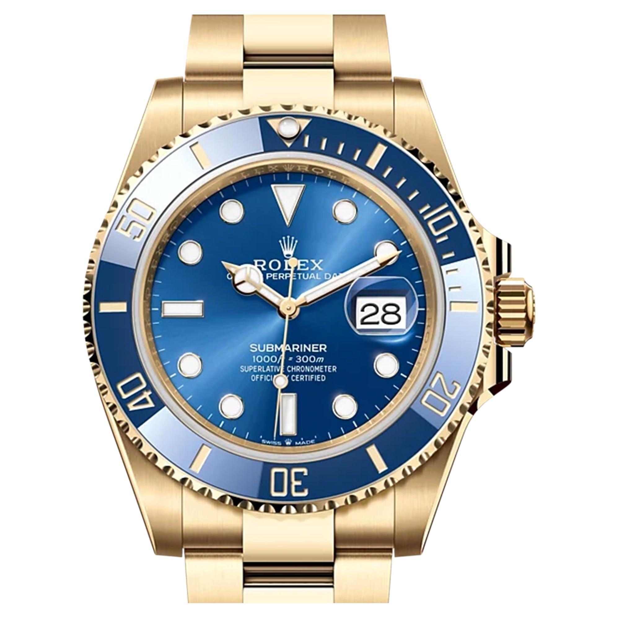 Rolex Gold Submariner 126618LB Blue 18 Carats Yellow Gold Watch For Sale