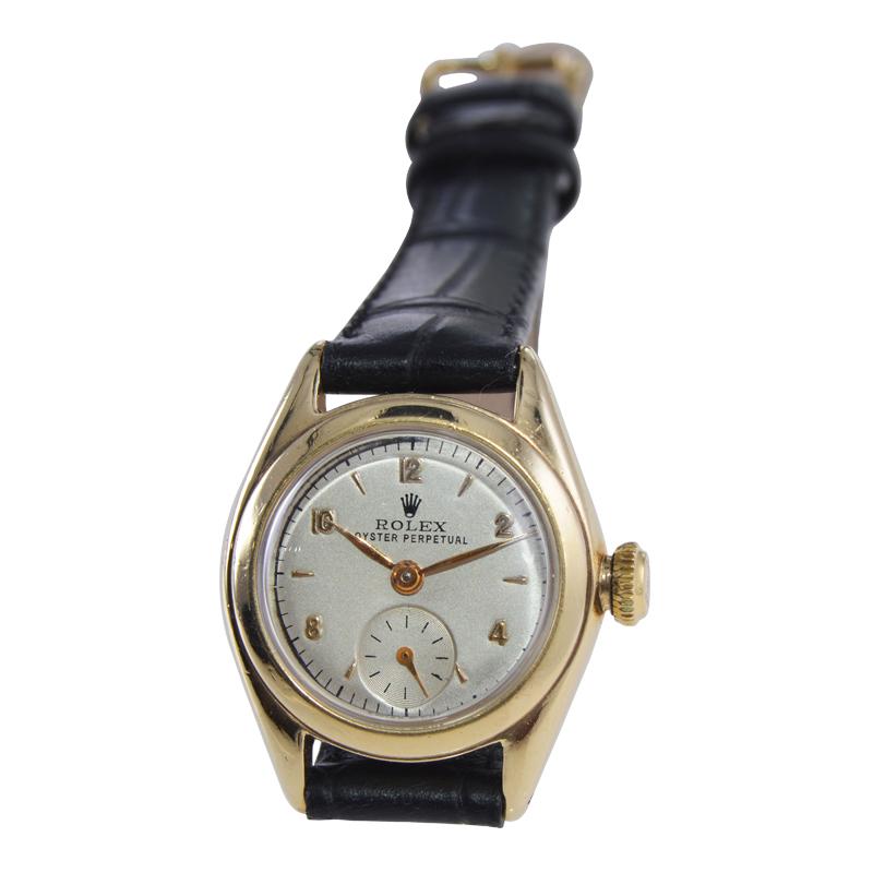 Rolex Gold Top Tropical Series Steel Back Early Ladies Perpetual from 1947 For Sale 5