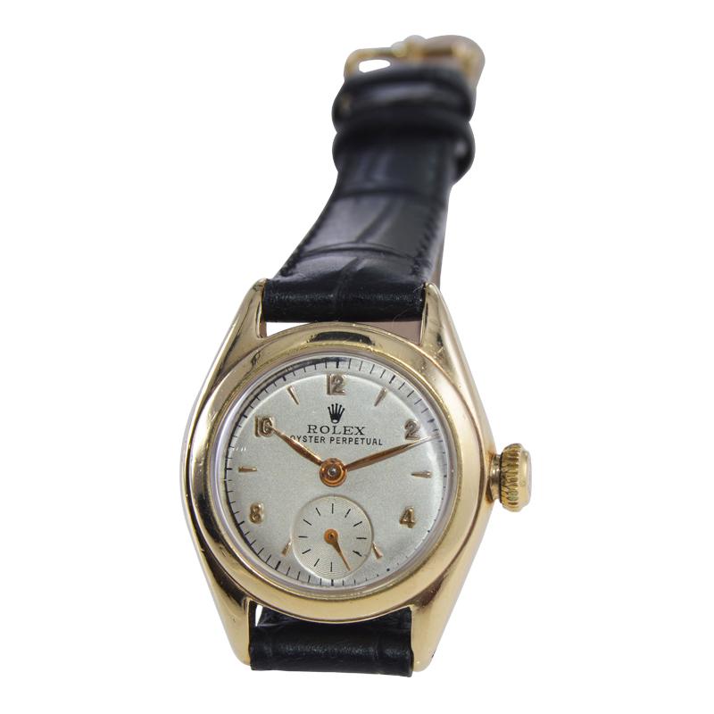 Rolex Gold Top Tropical Series Steel Back Early Ladies Perpetual from 1947 For Sale 3