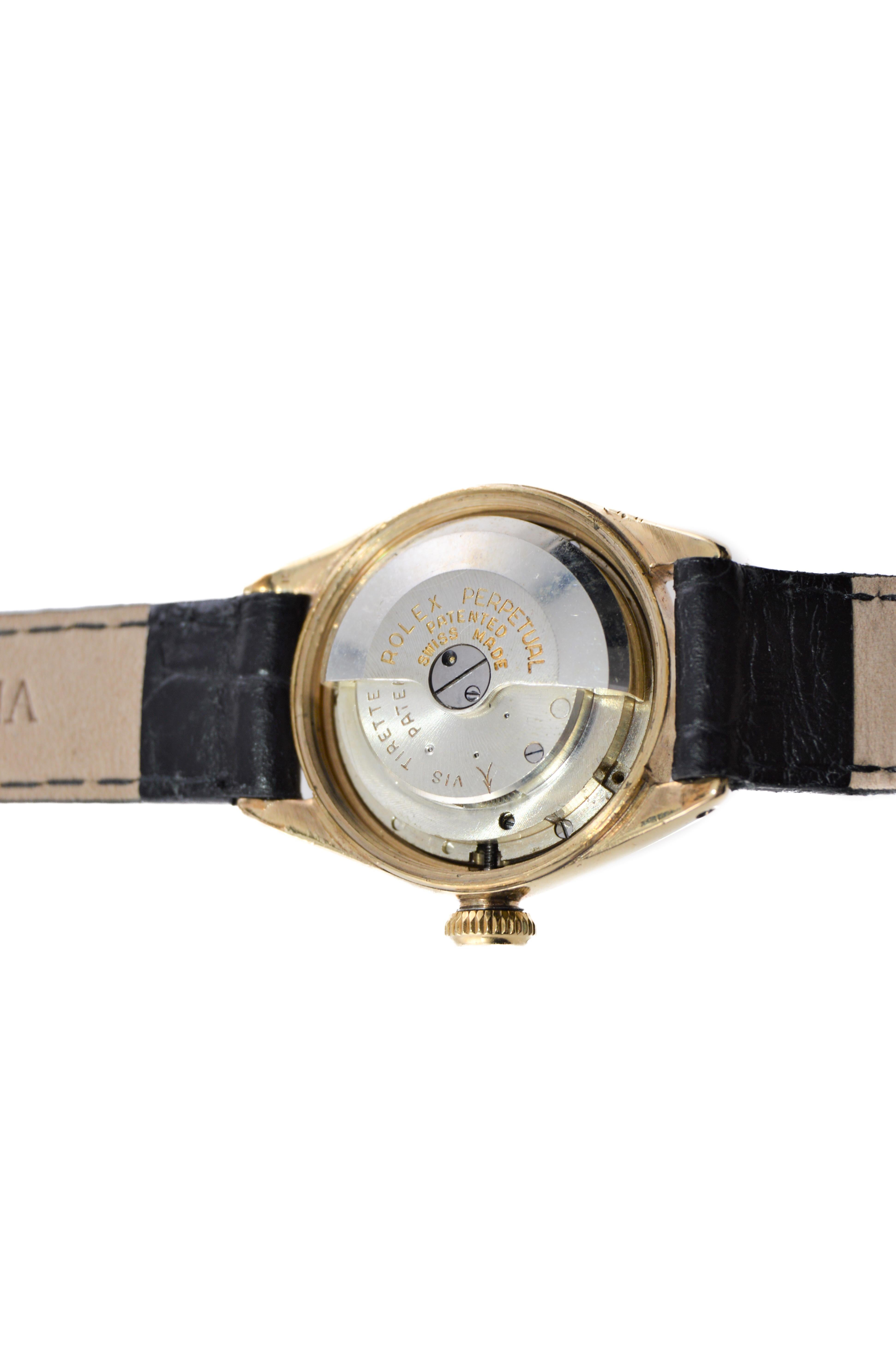 Rolex Gold Top Tropical Series Steel Back Early Ladies Perpetual from 1947 For Sale 8