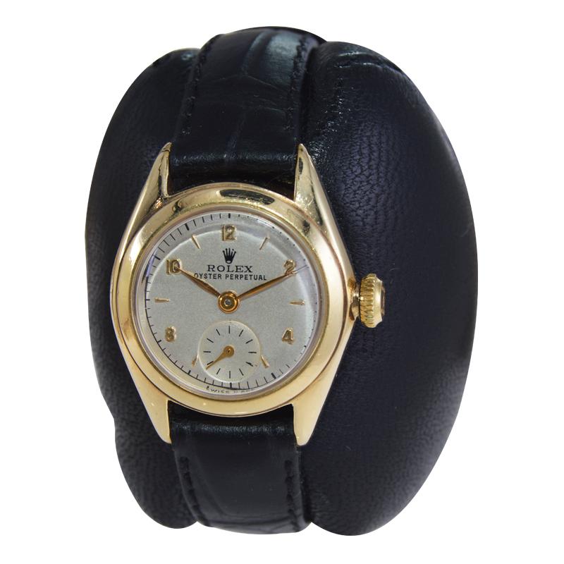Women's Rolex Gold Top Tropical Series Steel Back Early Ladies Perpetual from 1947 For Sale
