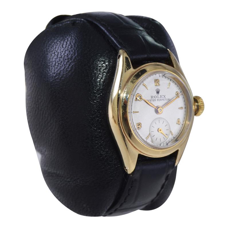 Art Deco Rolex Gold Top Tropical Series Steel Back Early Ladies Perpetual from 1947 For Sale