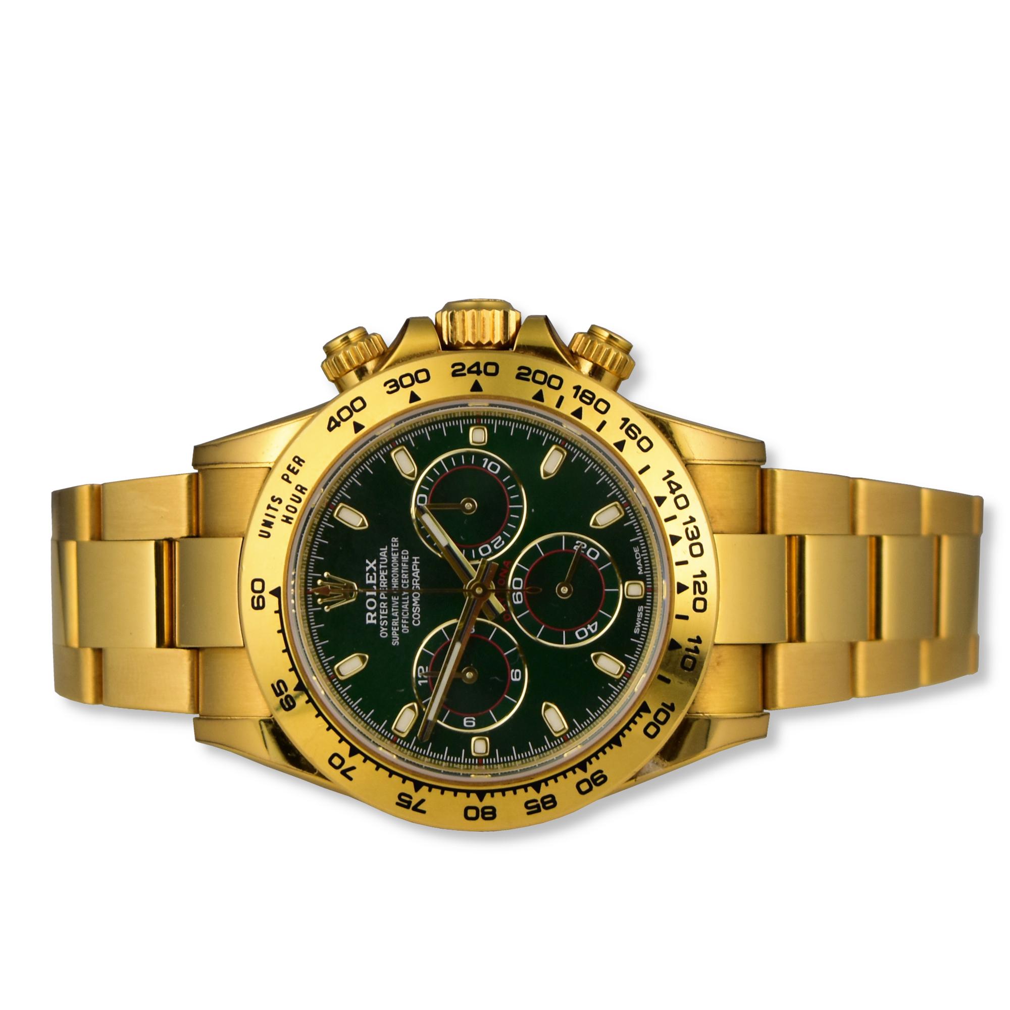 Rolex Green Daytona 116508 in Gold on Oyster Bracelet Original Green Dial 3