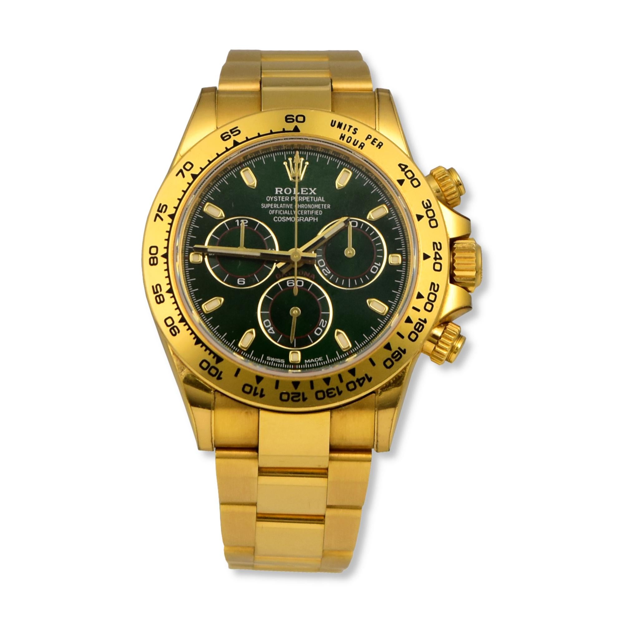 Rolex Green Daytona 116508 in Gold on Oyster Bracelet Original Green Dial 1
