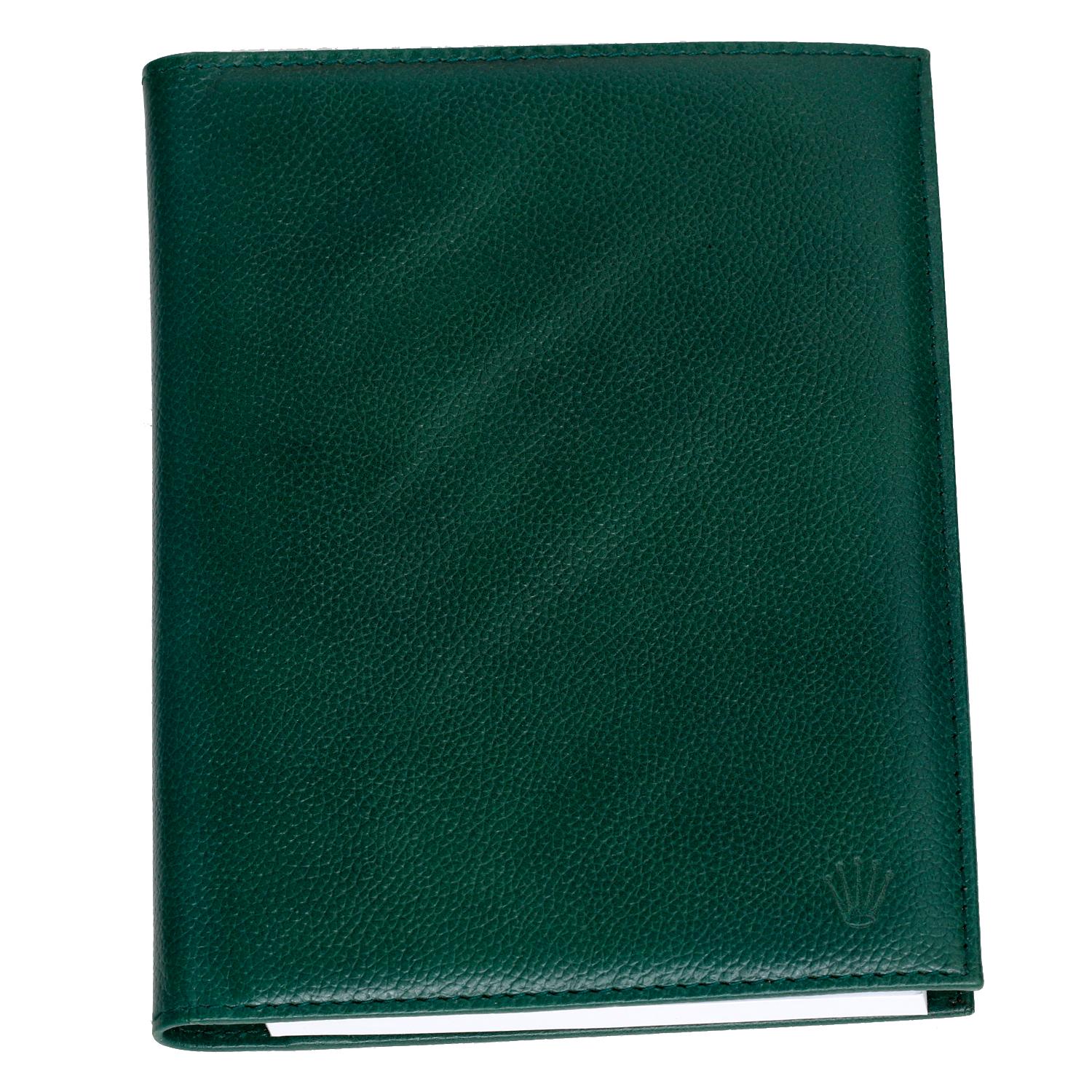 Rolex Green Leather Notepad with Two tone Rolex pen  - Brand new Rolex notepad with beautiful Silver and gold pen with blue ink. Measures 8 x 5.5 inches.