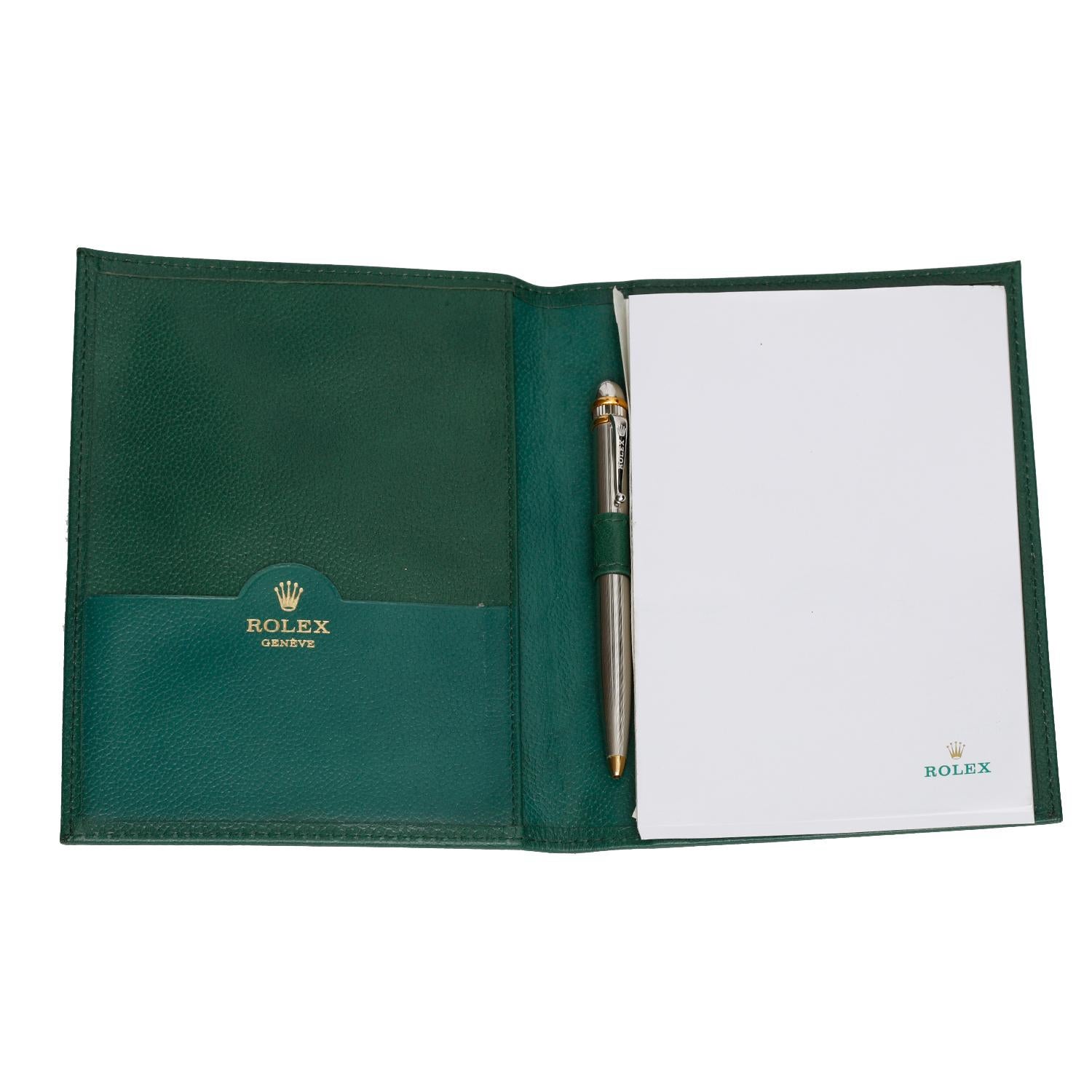 Rolex Green Leather Notepad with Two tone Rolex pen  - Brand new Rolex notepad w