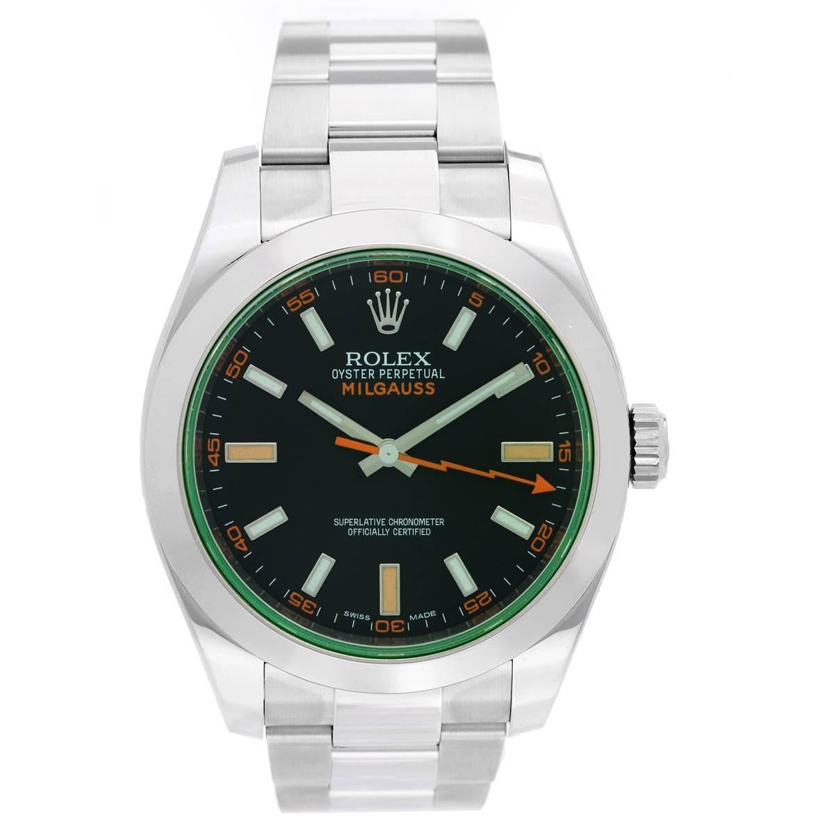 Rolex Stainless Steel Green Milgauss Automatic Wristwatch Ref 116400V