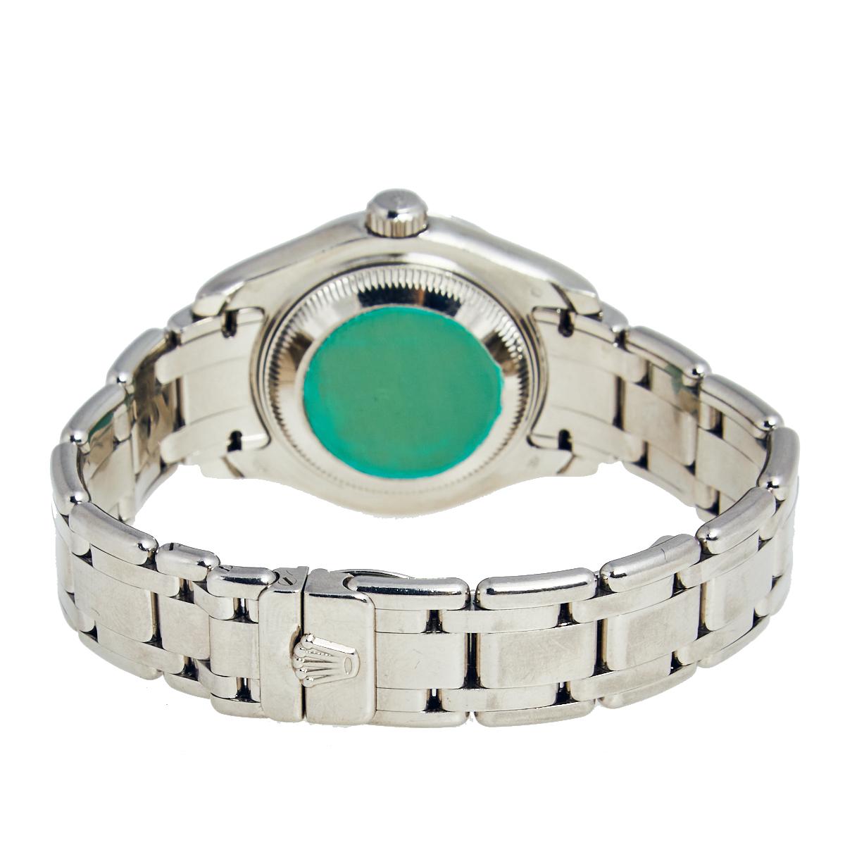 Rolex Grey Diamond 18k White Gold Datejust Pearlmaster Women's Wristwatch 29 mm In Good Condition In Dubai, Al Qouz 2