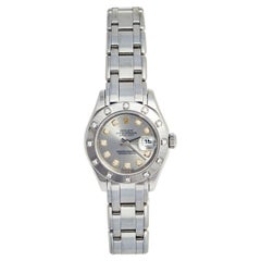 Rolex Grey Diamond 18k White Gold Datejust Pearlmaster Women's Wristwatch 29 mm