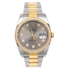 Rolex Grey Diamond 18k Yellow Gold Stainless Steel Datejust WristWristwatch 36 m