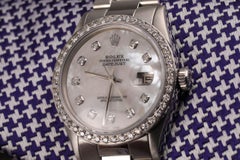 Rolex Grey Pearl Datejust Stainless Steel Oyster Bracelet & Diamond Bezel Watch